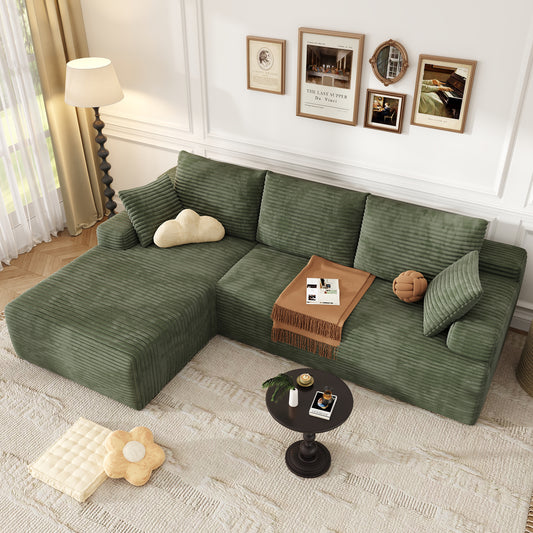 104" Modular L-Shaped Sectional Sofa, No Assembly Required Boneless Sofa with Chaise, High Resilience Foam & Corduroy Fabric, for Living Room Bedroom,(Sage Green)