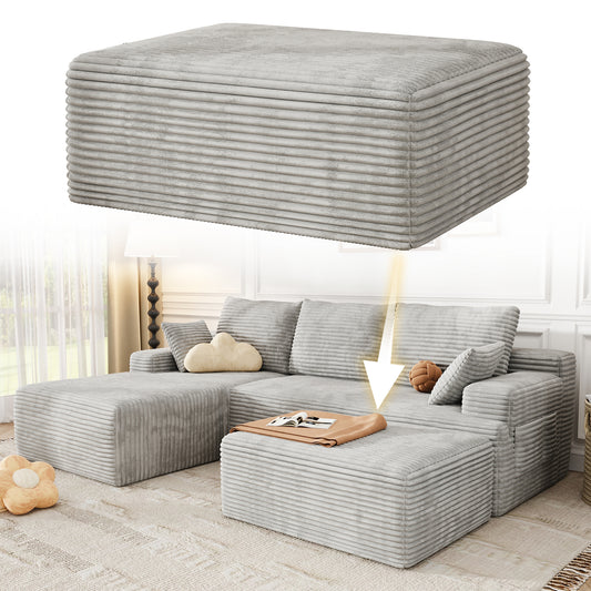 Oversized Sofa Ottoman Footrest, Matching Cushion for L-Shaped Sofa to Create U-Shaped Sectional , Large Seat Stool, High Resilience Foam & Corduroy Fabric, for Living Room Bedroom, (Oyster White)