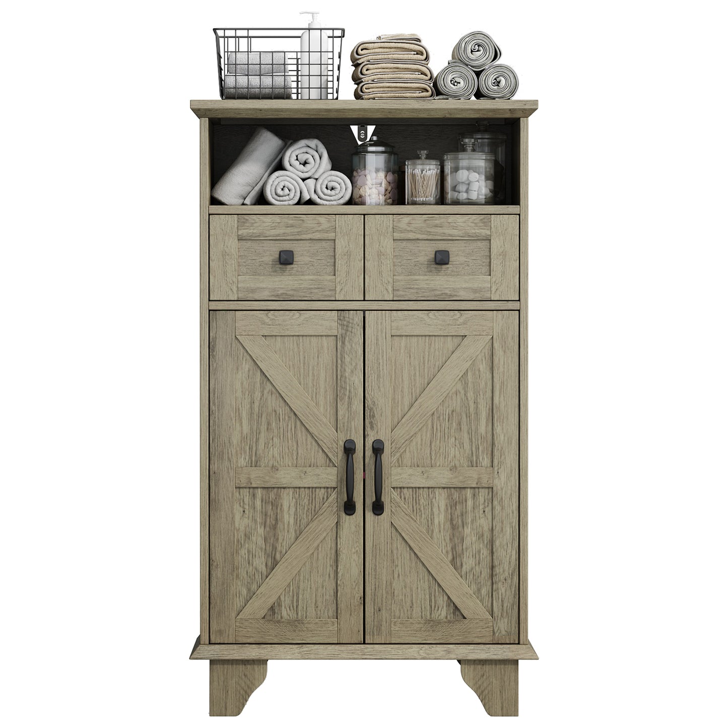 Bathroom Storage Cabinet, Farmhouse Bathroom Floor Cabinet freestanding with Doors and Drawers, 41.3"H Bathroom Organizer with Adjustable Shelf, Wood Grain