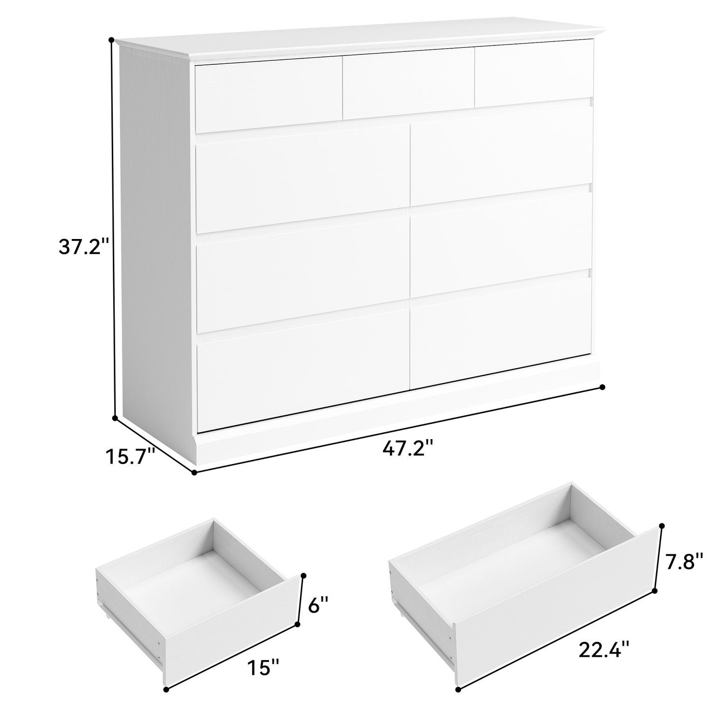9 Drawers Dresser for Bedroom, Wood Chest of Drawers, Wide Closet Storage Dressers Organizer for Hallway, TV Stand for Living Room, White