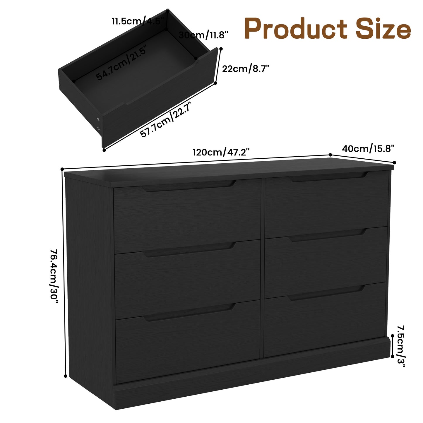 NEGYLIM 6 Drawer Chest of Drawers, Modern Storage Cabinet Dresser Organizer Unit, for Living Room, Closet, Entryway