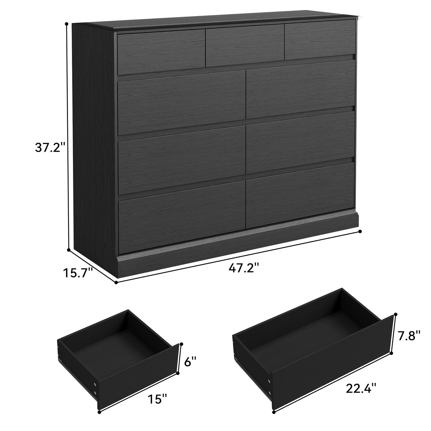 NEGYLIM 9 Drawer Dresser for Bedroom, White Dresser Chest of Drawers, Modern Wood Dressers with Deep Drawers for Living Room,Black