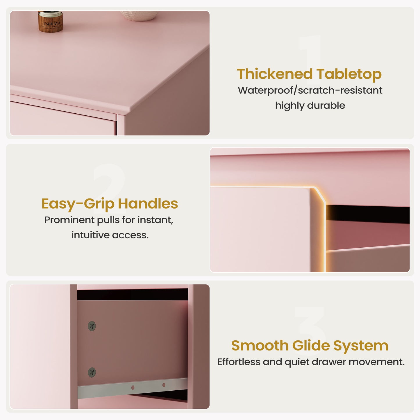 6 Drawer Dresser for Bedroom, White Dresser Double Chest of Drawers, Modern Wood Dressers with Deep Drawers for Living Room,Pink