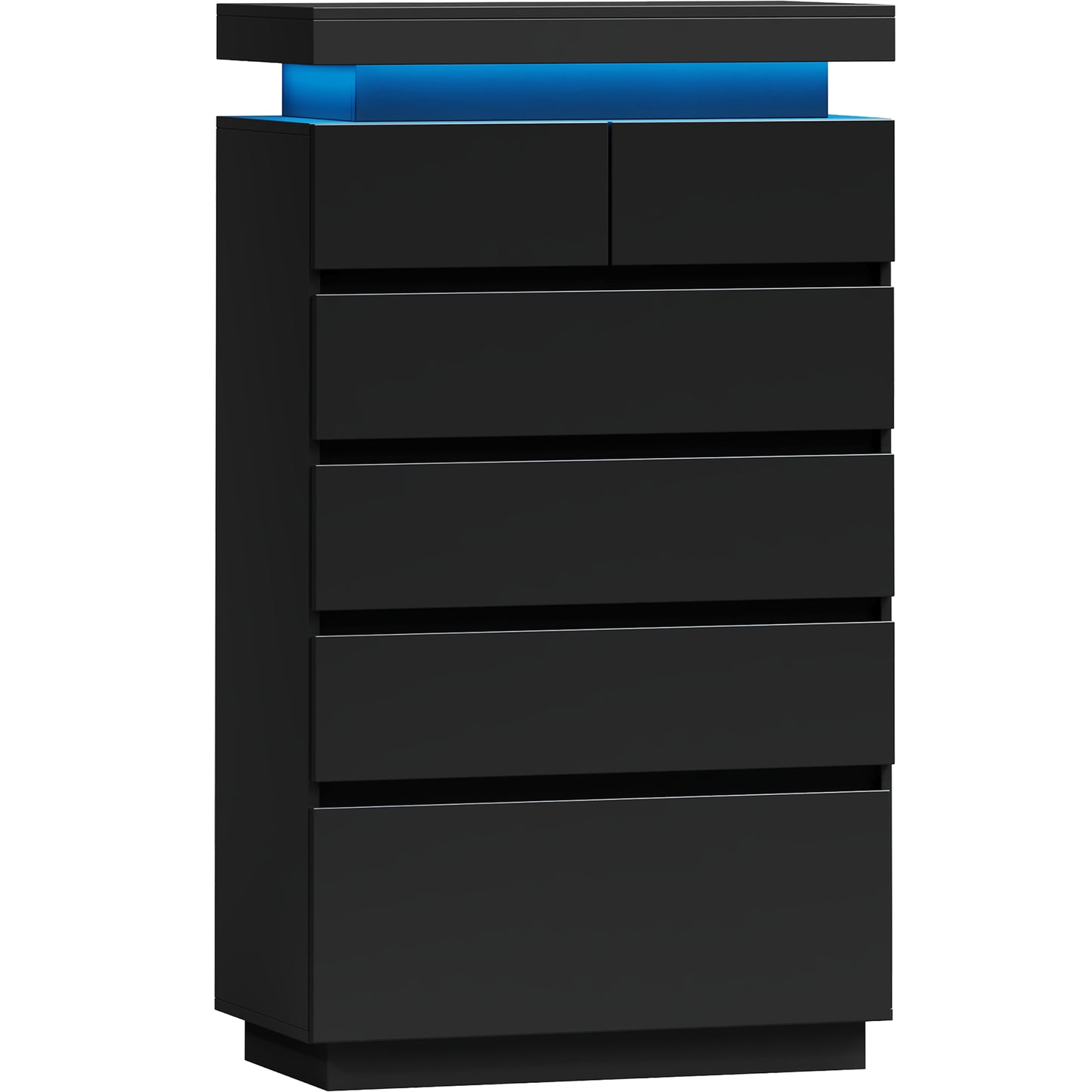 NEGYLIM 6 Drawer Black Dresser, High Gloss Dresser with LED Light for Bedroom, Living Room, Hallway, Easy Assembly