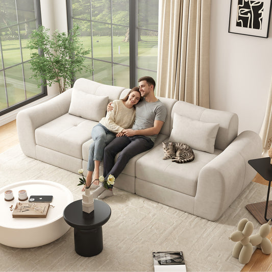 NEGYLIM 102" Modular Sectional Sofa, Chenille Cloud Sofa with Throw Pillows, Oversized Deep Seat Couch, Pet Friendly, No Assembly Required, Beige