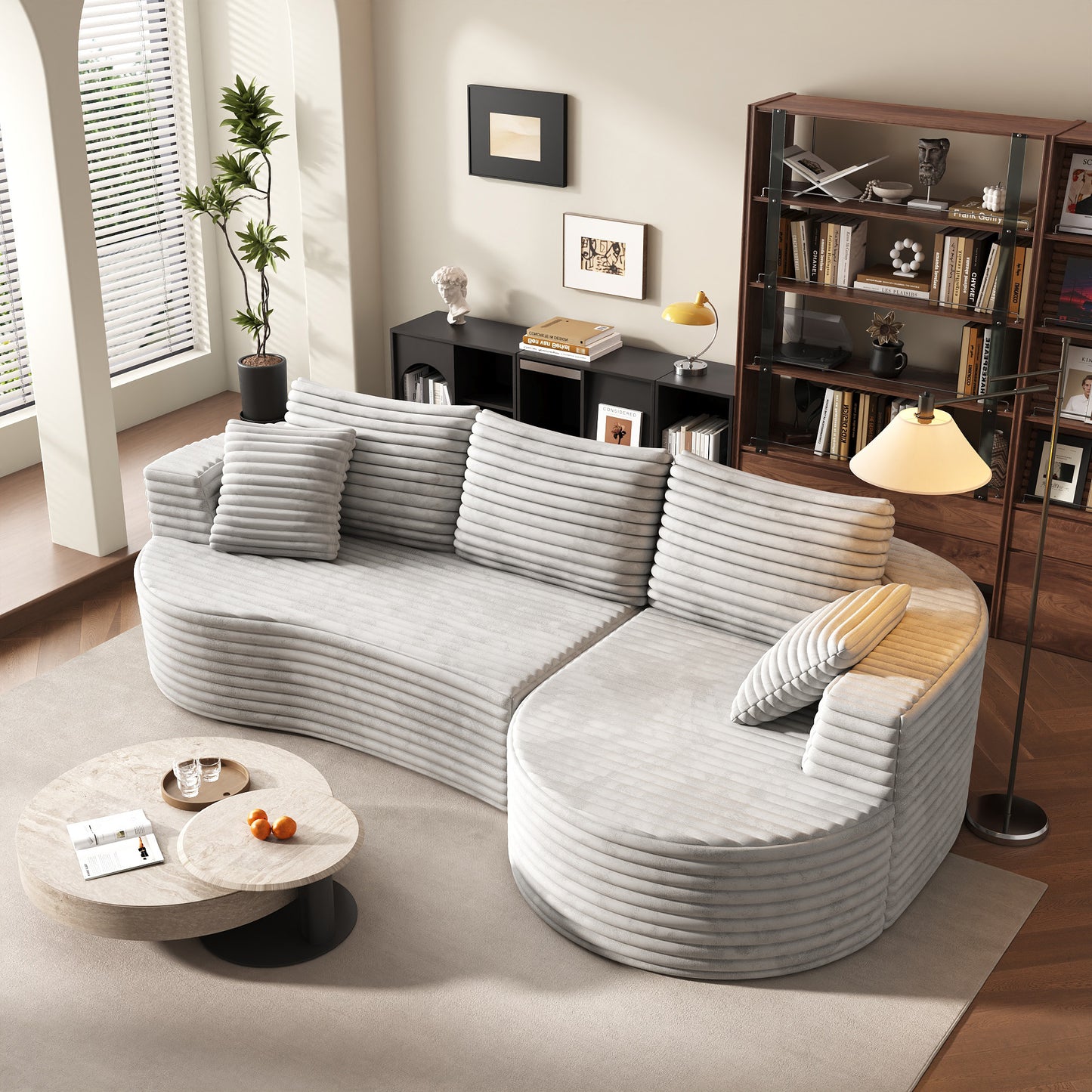 118” Round Curved Modular Sectional Sofa, Cloud Deep Seat Sectional Couch, Modern L-Shape Sofa with Chaise Lounge, Upholstered Boneless Curved Couches for Living Room(Deep Gray)