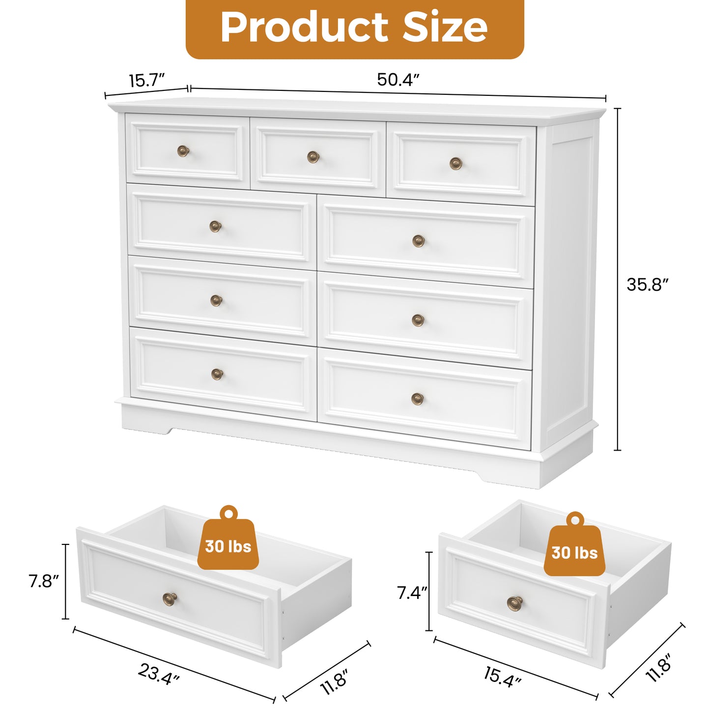 9 Drawer Dresser, Wood Chest of Drawers, Rustic-Style Dresser with Metal Handles, Tall Storage Dresser Organizer, Suitable for Bedroom, Closet, Living Room, Hallway and Entryway