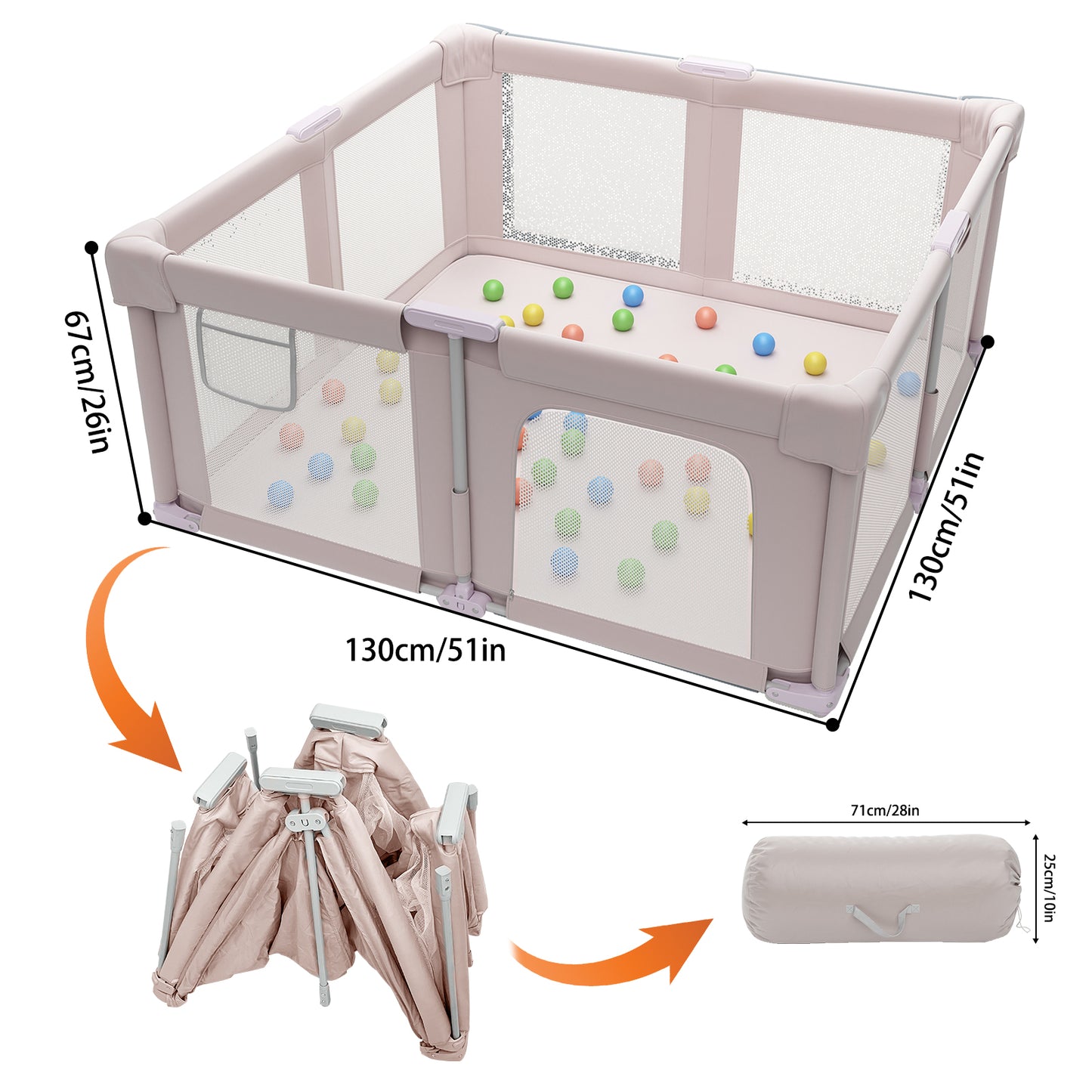 Baby Playpen 51" x 51", Play Pens for Babies and Toddlers Baby Fence Play Yards for Indoor & Outdoor with Breathable Mesh Anti-Fall Playpen, Pink