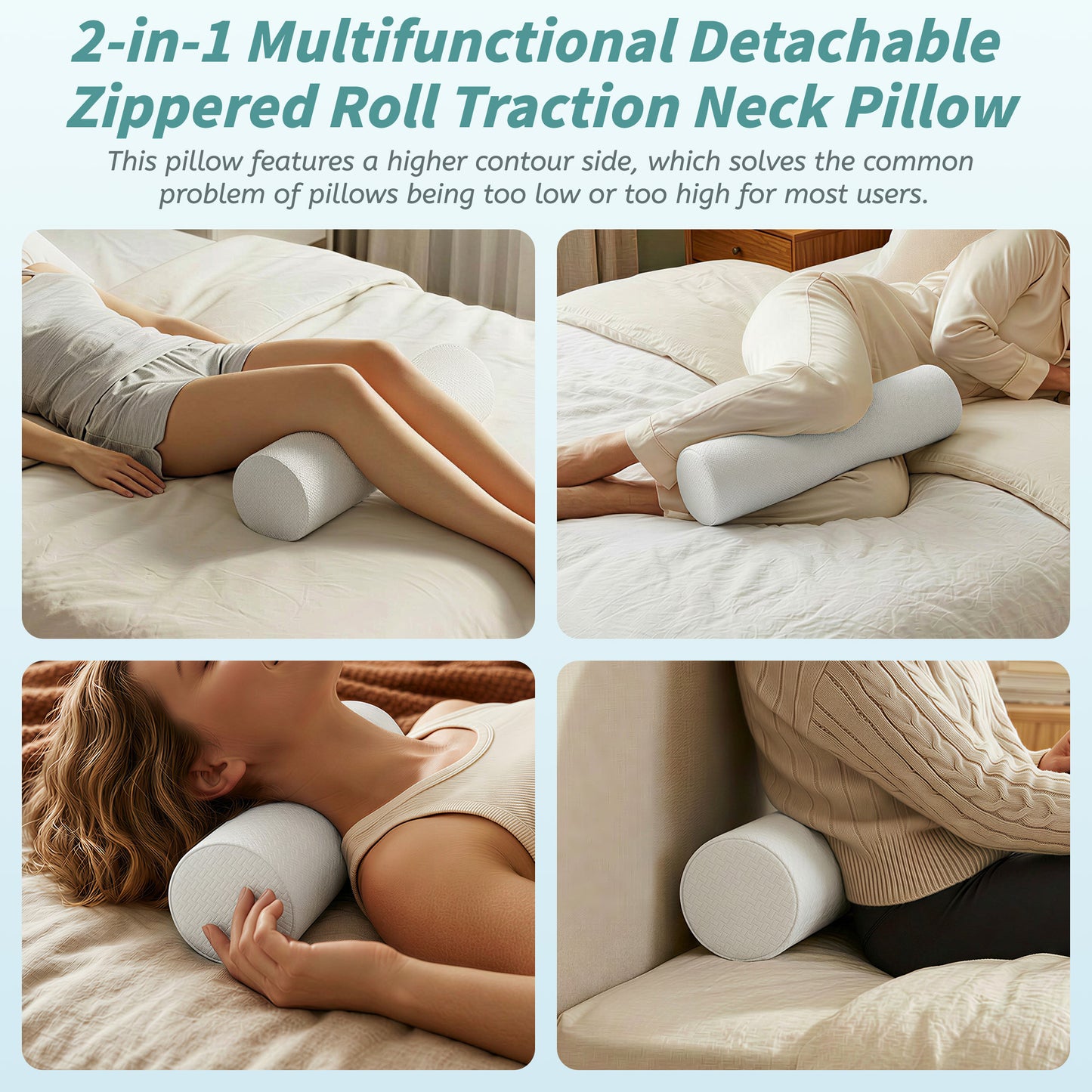 NEYGLIM 2PCS Cervical Neck Pillows with Detachable Cervical Neck Roll for Neck & Shoulder Pain Relief, Pregnancy Pillows with Cooling Cover for Improves Sleep