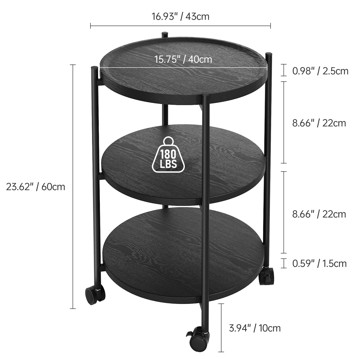 NEGYLIM End Side Table，Round Sofa Table with Metal Frame, 3-Tier Coffee Table Nightstand for Bedroom, Living Room, Nursery