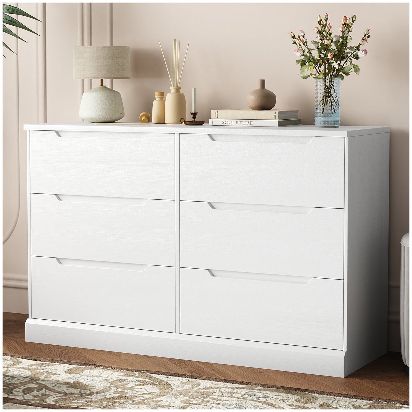 NEGYLIM 6 Drawer Dresser, Chest of Drawers for Bedroom, Modern Storage Cabinet Dresser Organizer Unit for Living Room, Closet, Hallway