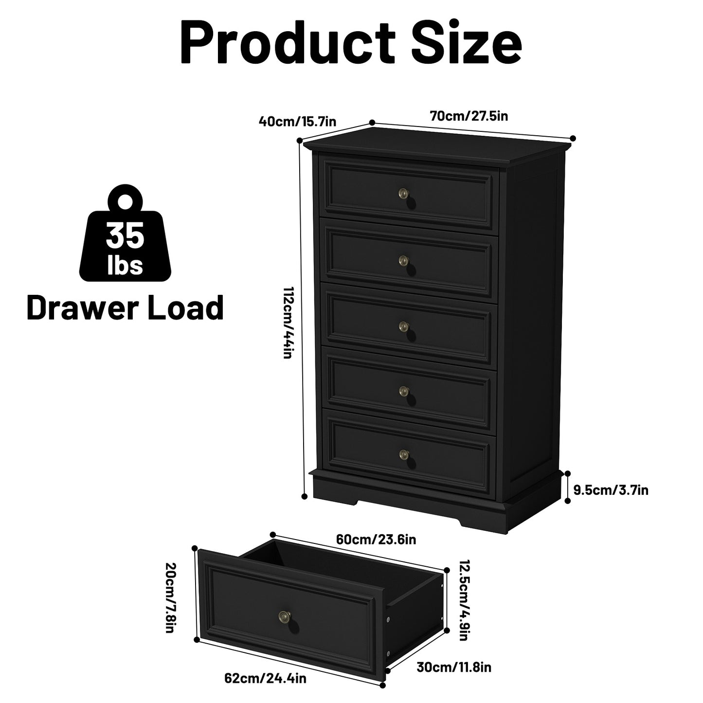 NEGYLIM 5 Drawer Dresser, Chest of Drawers for Bedroom, Modern Storage Cabinet Dresser Organizer Unit with Antique Bronze Round Handles for Living Room, Closet, Hallway, Entryway