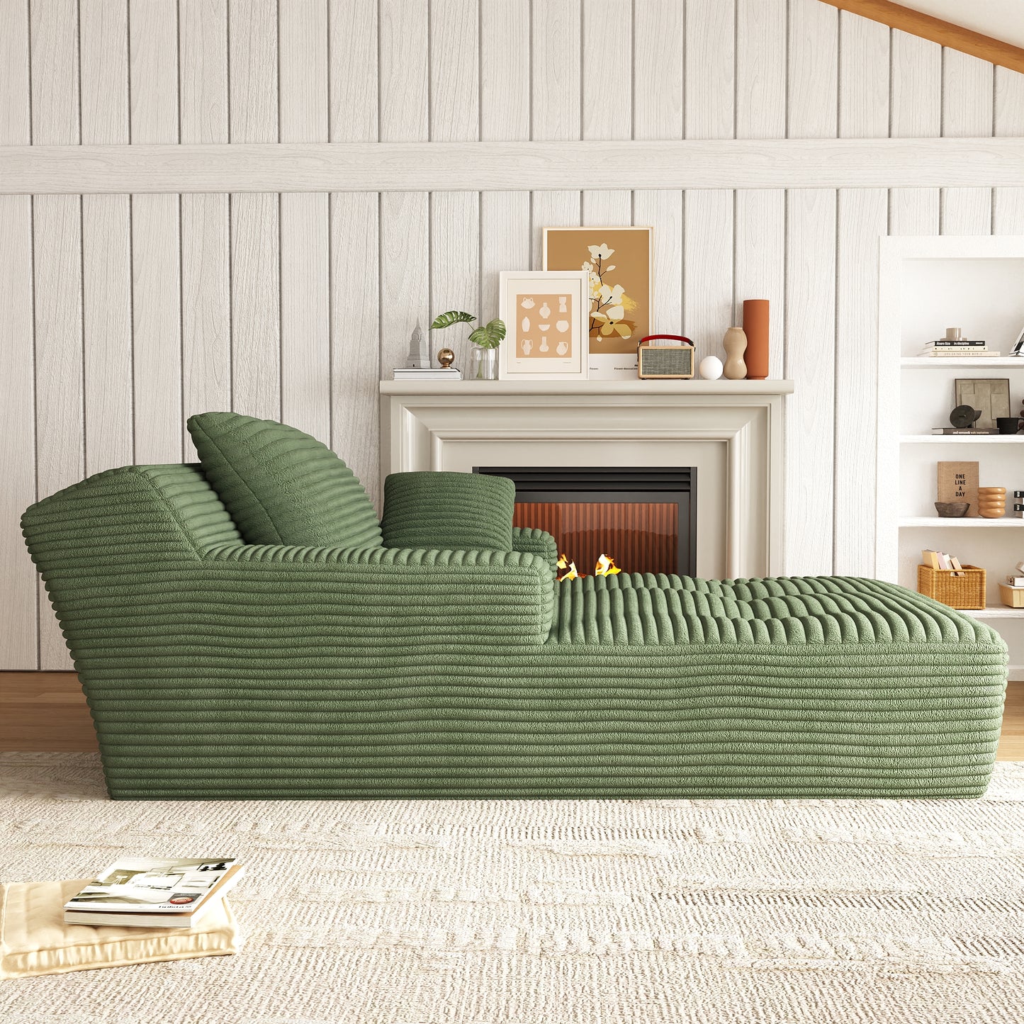 67'' Oversized Chaise Lounge Chair, Cloud Plush Corduroy Sofa Bed for Living Room, Modern Deep Seat Sleeper Couch with Back Cushion, No Assembly Required, (Sage Green)