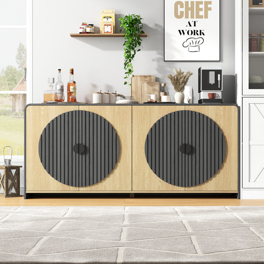 65" Large Sideboard Buffet Cabinet with Adjustable Shelves – Modern Farmhouse Coffee Bar & Dining Room Storage, Solid Wood Kitchen Table with Doors (Black)