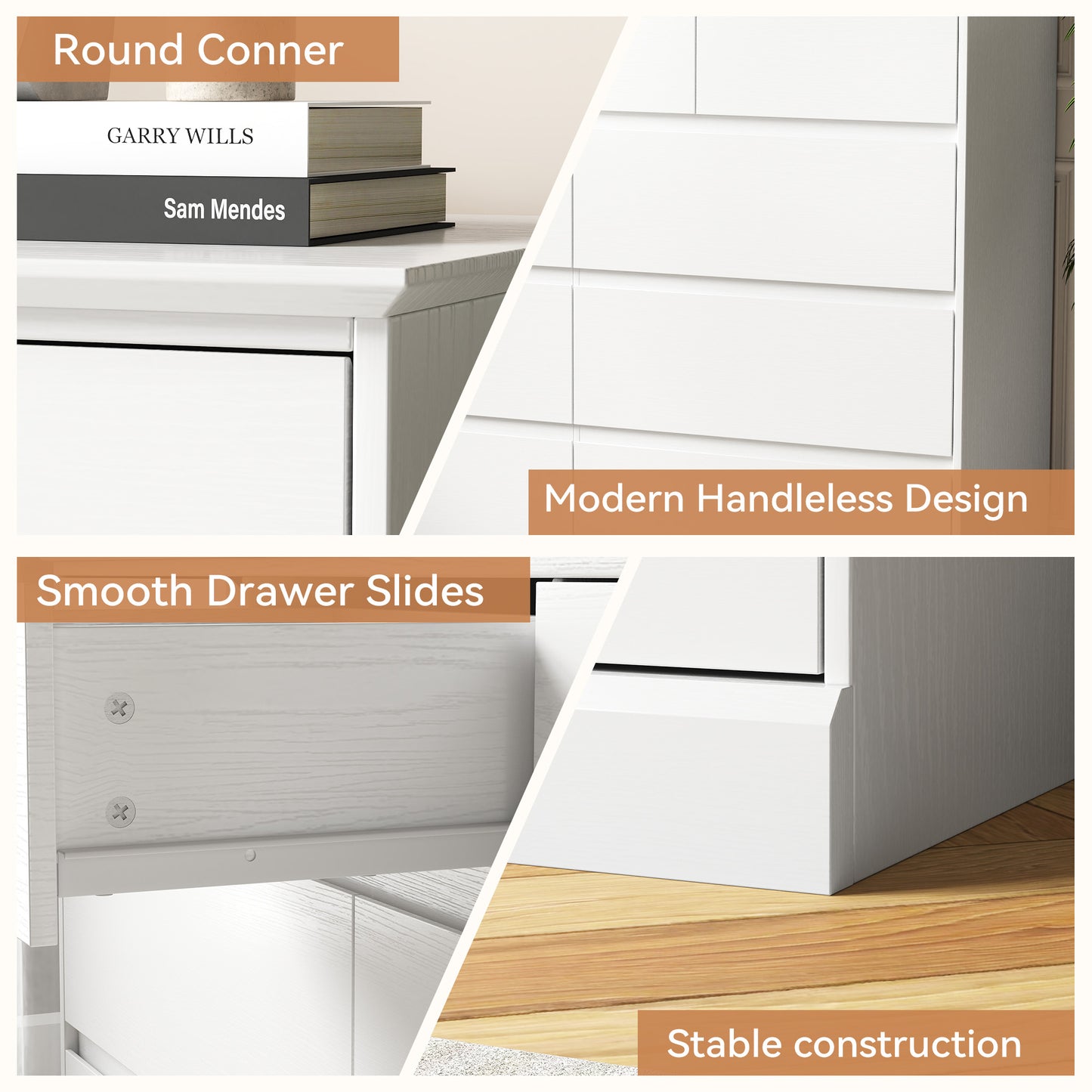 9 Drawers Dresser for Bedroom, Wood Chest of Drawers, Wide Closet Storage Dressers Organizer for Hallway, TV Stand for Living Room, White