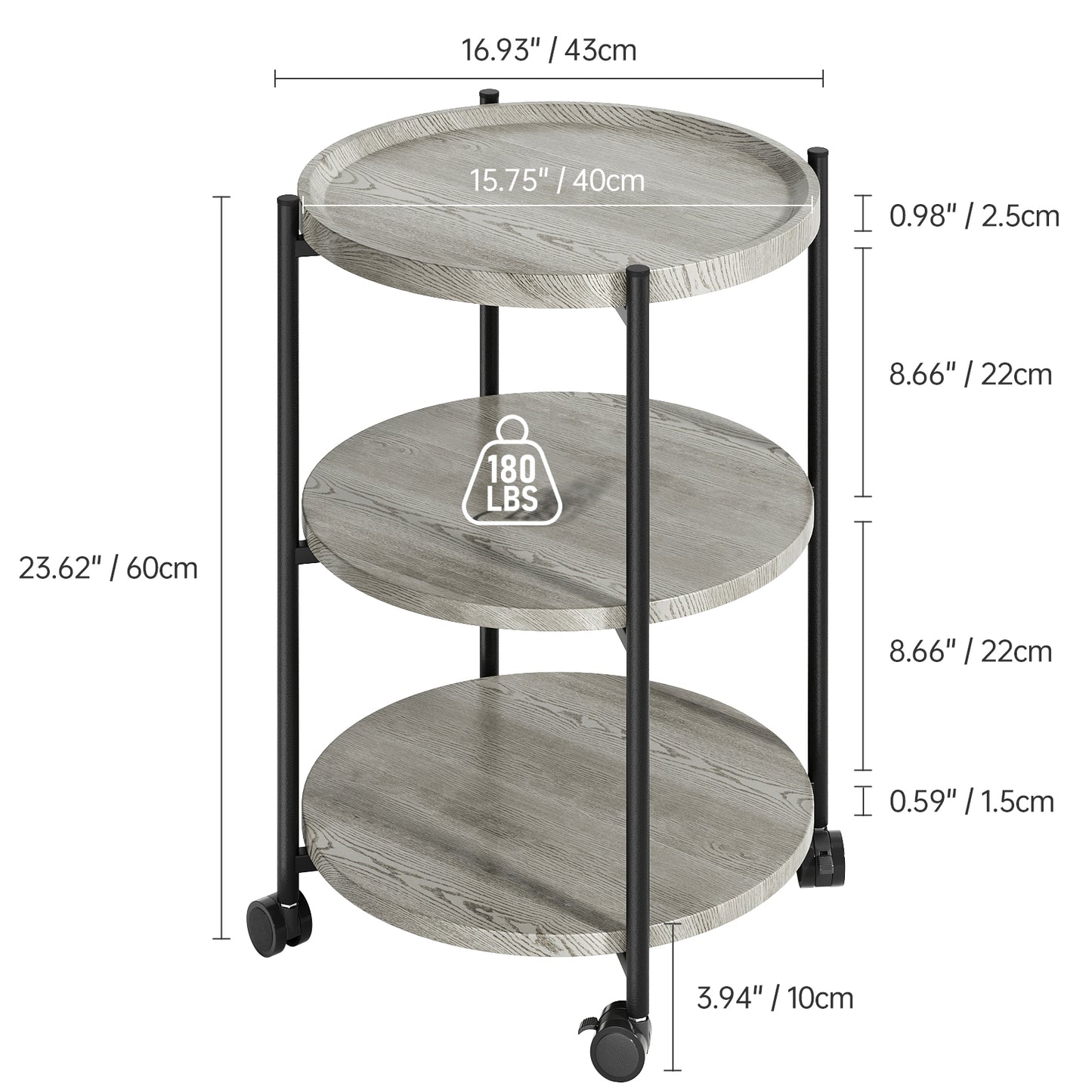 NEGYLIM End Side Table，Round Sofa Table with Metal Frame, 3-Tier Coffee Table Nightstand for Bedroom, Living Room, Nursery