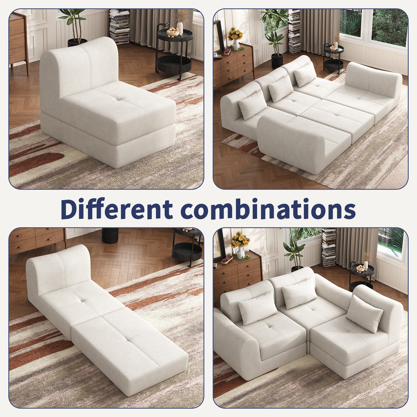 NEGYLIM 102" Modular Sectional Sofa, Chenille Cloud Sofa with Throw Pillows, Oversized Deep Seat Couch, Pet Friendly, No Assembly Required, Beige