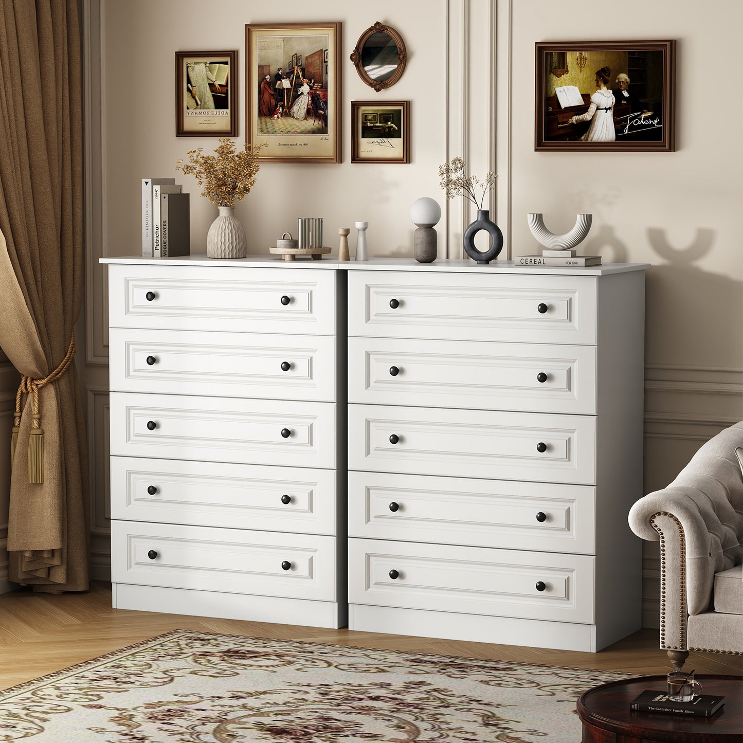 NEGYLIM 5 Drawer Dresser Tall, Modern White Chest of Drawers with Anti-Tip, Large Storage for Bedroom, Hallway, Entryway, (White)