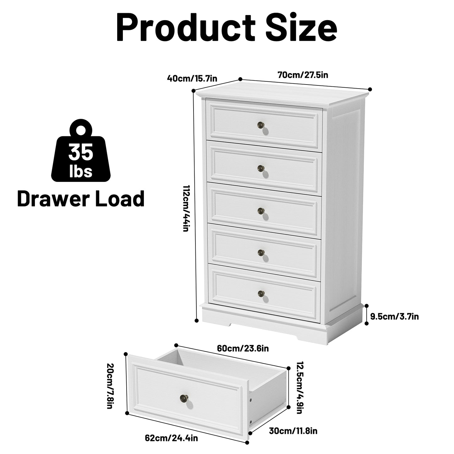 NEGYLIM Chest of Drawers for Bedroom, 5 Drawer Dresser, Modern Storage Cabinet Dresser Organizer Unit with Antique Bronze Round Handles for Living Room, Closet, Hallway, Entryway