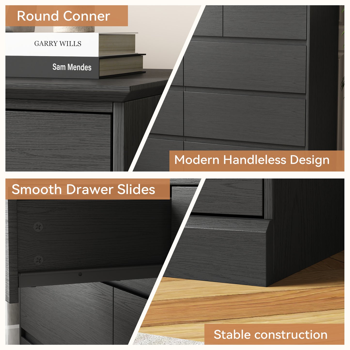 NEGYLIM 9 Drawer Dresser for Bedroom, White Dresser Chest of Drawers, Modern Wood Dressers with Deep Drawers for Living Room,Black