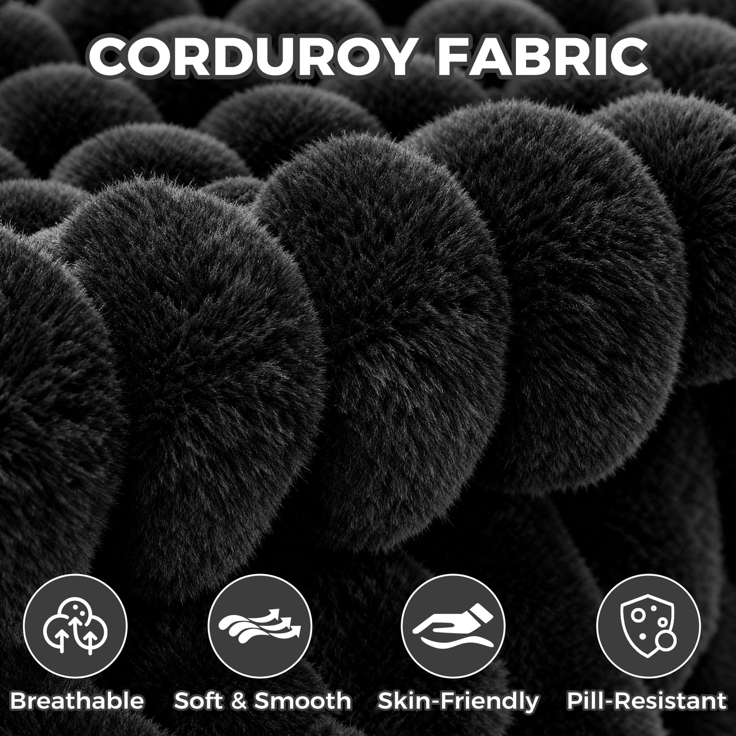 104" Modular L-Shaped Sectional Sofa with Chaise - No Assembly Required Boneless Corduroy Couch, High Resilience Foam, Deep Black