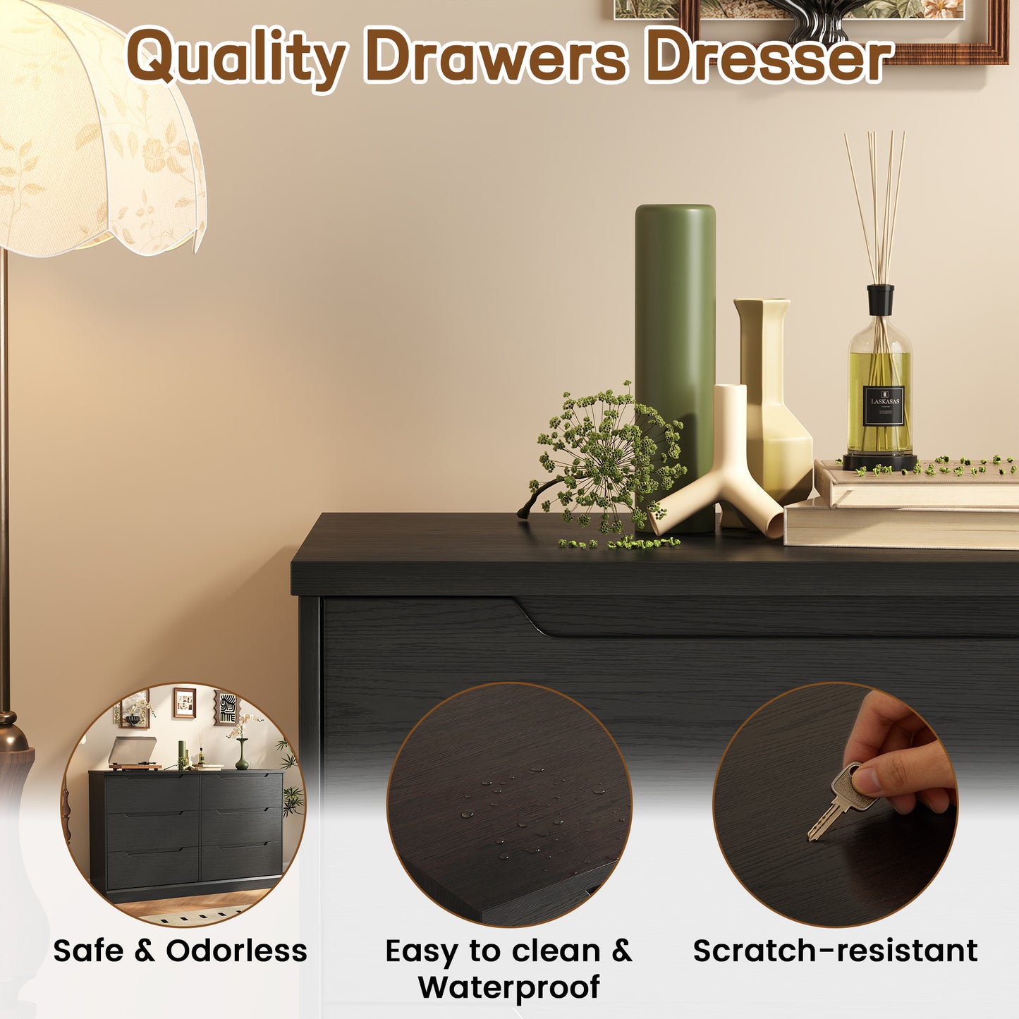 NEGYLIM 6 Drawer Chest of Drawers, Modern Storage Cabinet Dresser Organizer Unit, for Living Room, Closet, Entryway