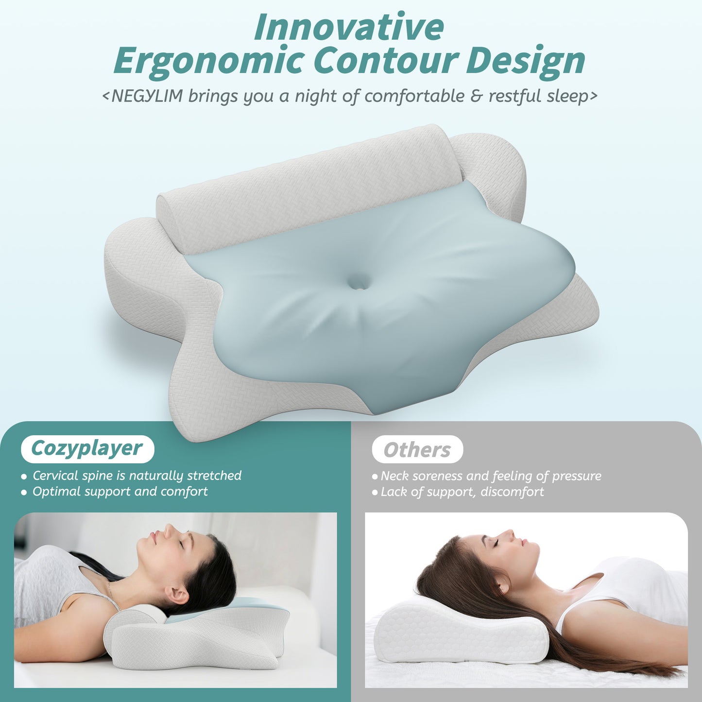 NEYGLIM 2PCS Cervical Neck Pillows with Detachable Cervical Neck Roll for Neck & Shoulder Pain Relief, Pregnancy Pillows with Cooling Cover for Improves Sleep