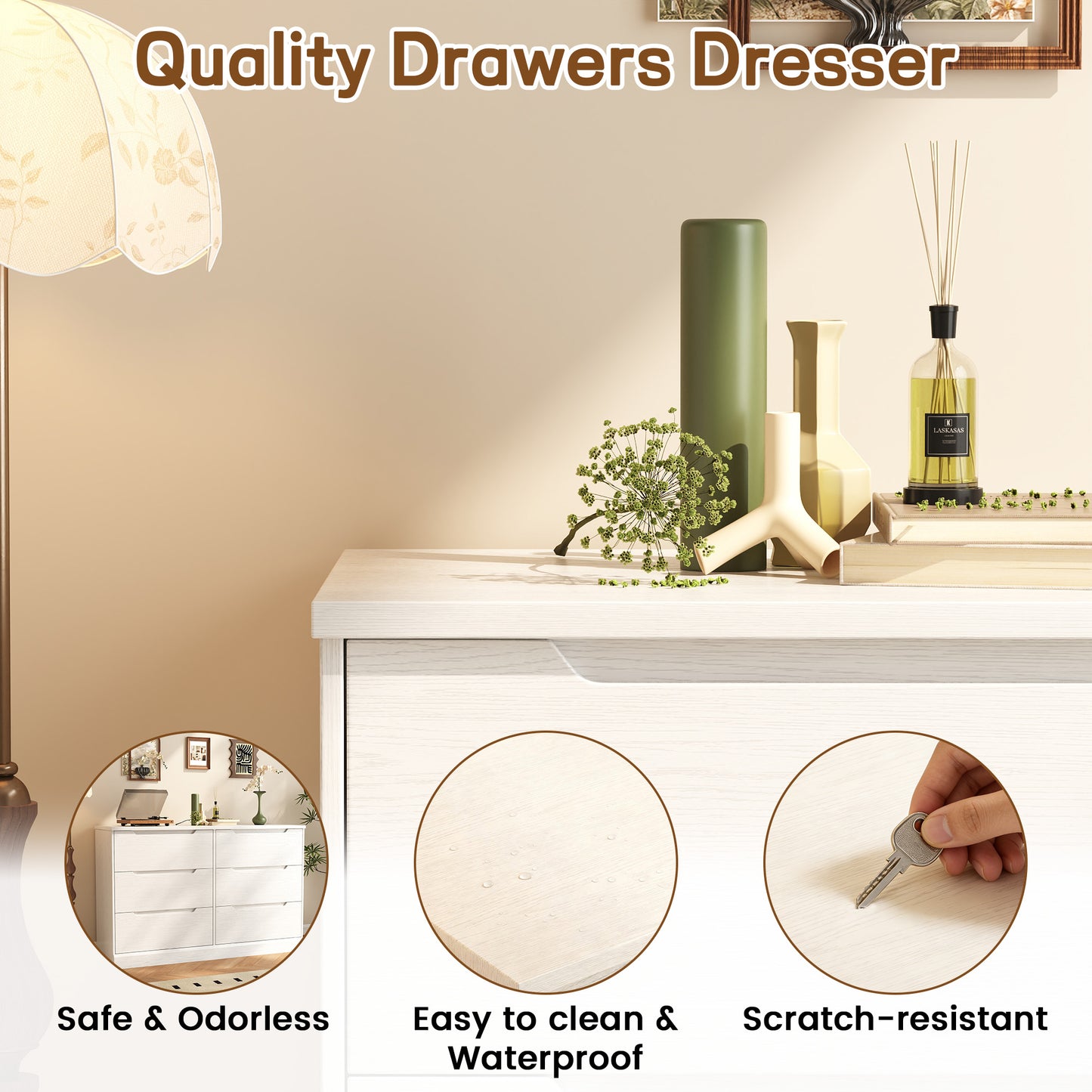 NEGYLIM 6 Drawer Dresser, Chest of Drawers for Bedroom, Modern Storage Cabinet Dresser Organizer Unit for Living Room, Closet, Hallway