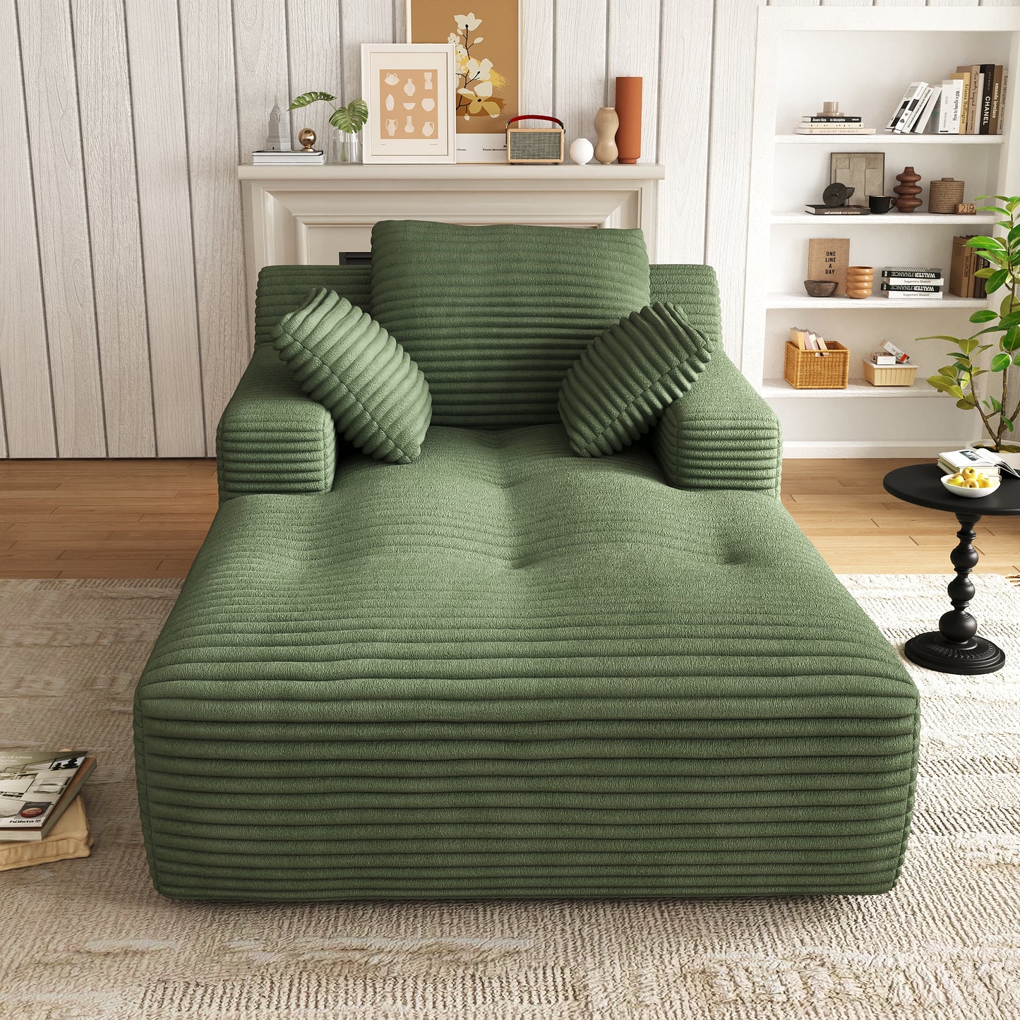 67'' Oversized Chaise Lounge Chair, Cloud Plush Corduroy Sofa Bed for Living Room, Modern Deep Seat Sleeper Couch with Back Cushion, No Assembly Required, (Sage Green)
