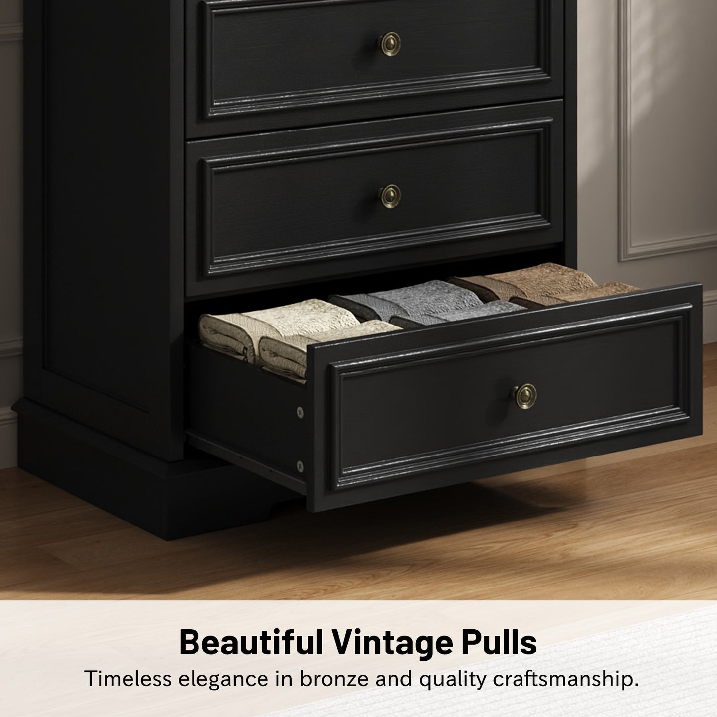 NEGYLIM 5 Drawer Dresser, Chest of Drawers for Bedroom, Modern Storage Cabinet Dresser Organizer Unit with Antique Bronze Round Handles for Living Room, Closet, Hallway, Entryway