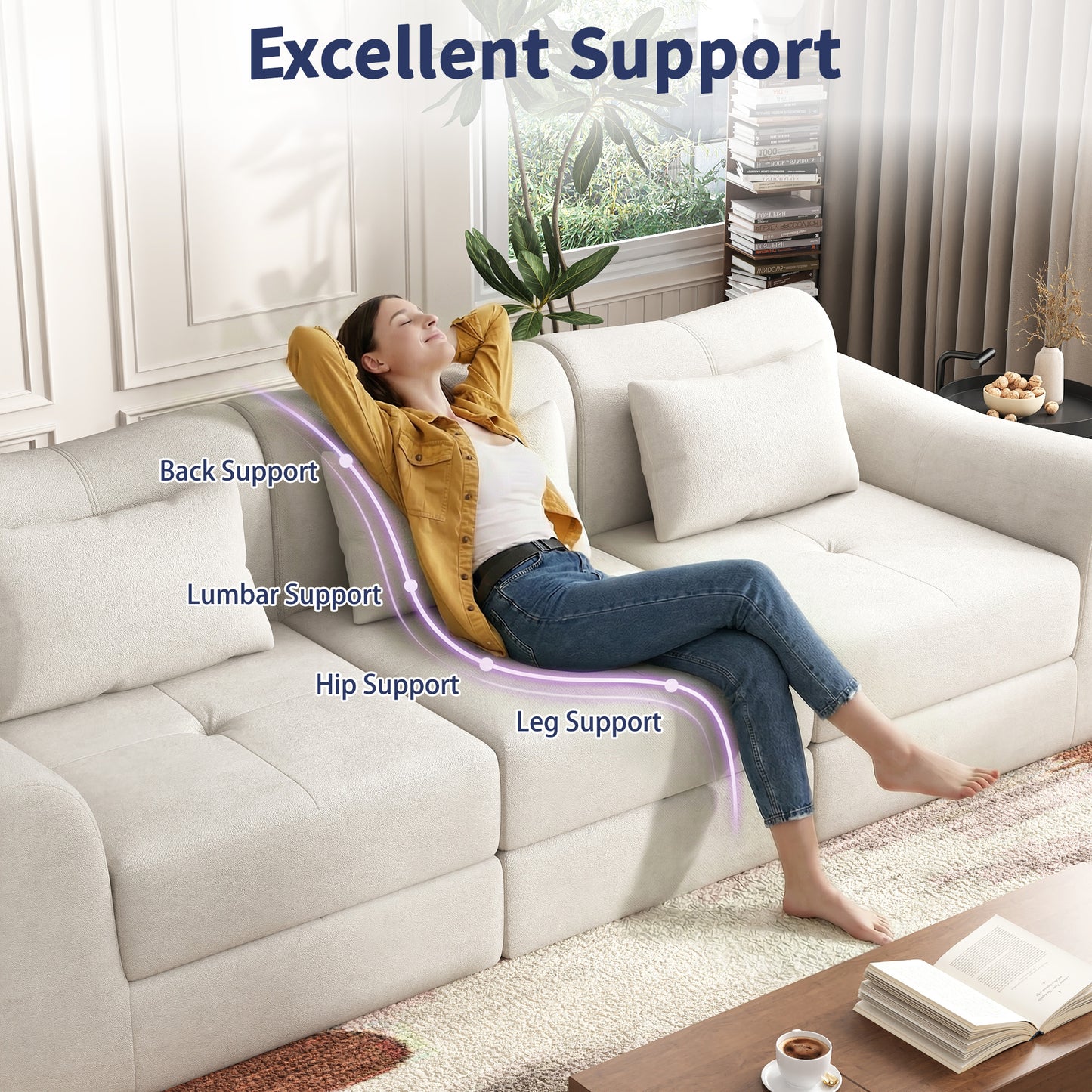 NEGYLIM 102" Modular Sectional Sofa, Chenille Cloud Sofa with Throw Pillows, Oversized Deep Seat Couch, Pet Friendly, No Assembly Required, Beige
