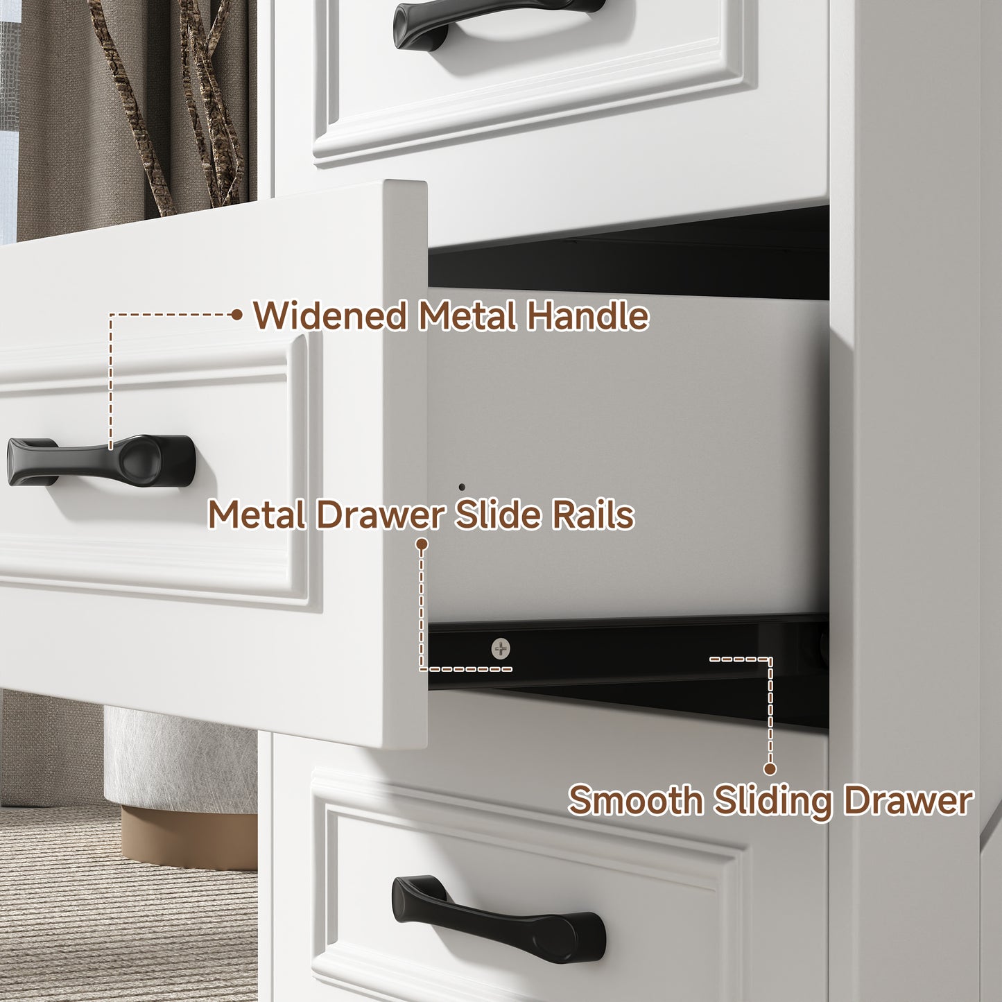 Nightstand, Farmhouse End Table with Charging Station, 3 Drawers Storage for Bedroom