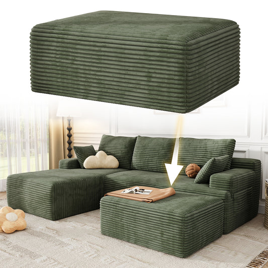 Oversized Sofa Ottoman Footrest, Matching Cushion for L-Shaped Sofa to Create U-Shaped Sectional , Large Seat Stool, High Resilience Foam & Corduroy Fabric, for Living Room Bedroom, (Sage Green)