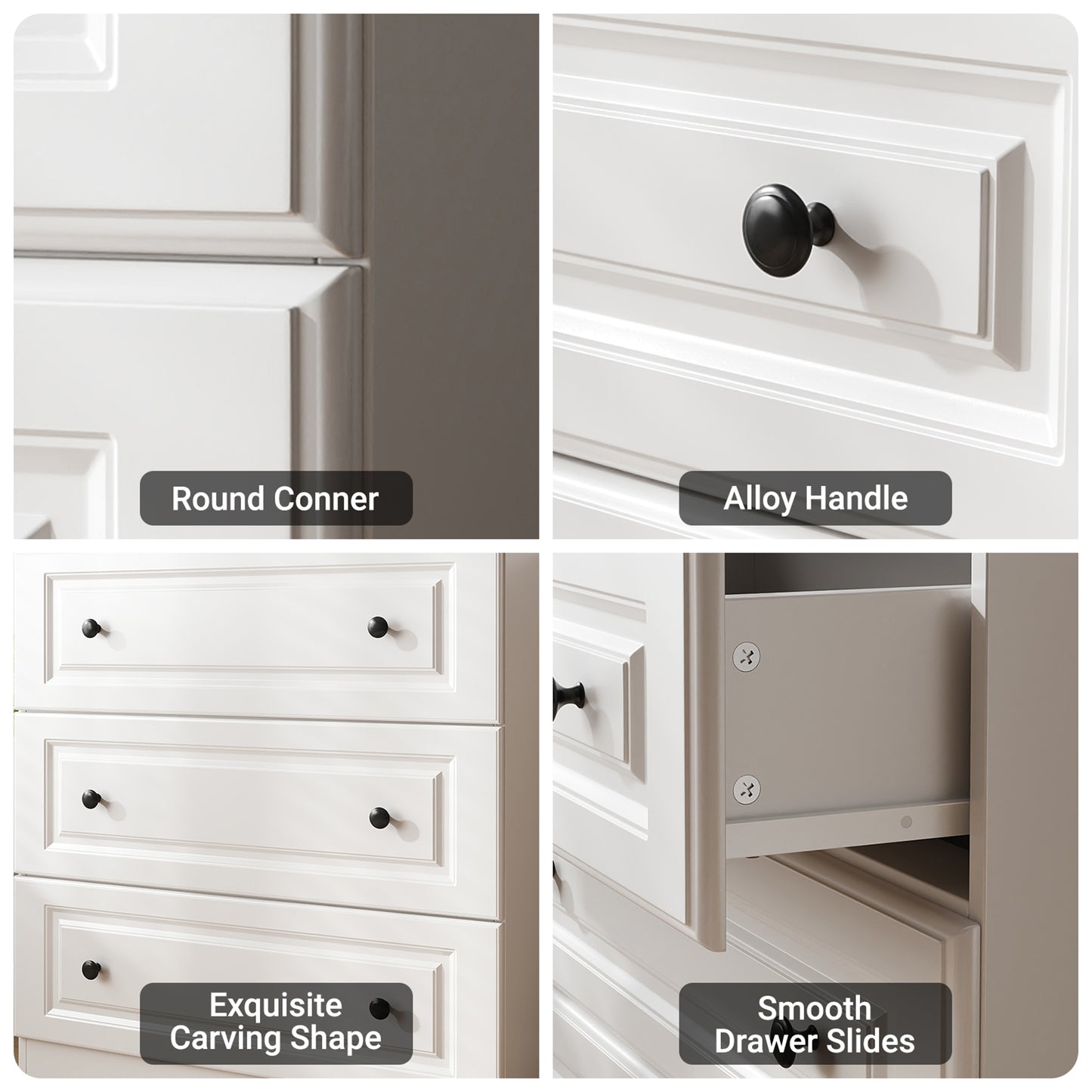 NEGYLIM White Dressers for Bedroom, Living Room, 3 Drawer Dresser with Large Storage Space, Smooth Drawers Easy to Assemble