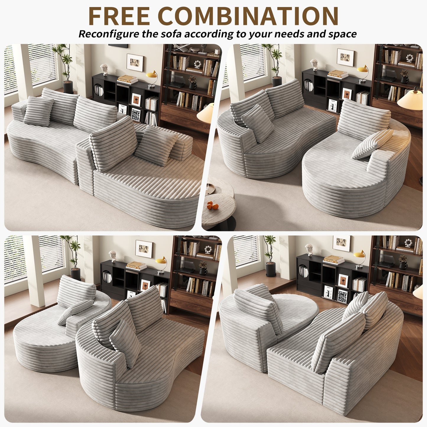 118” Round Curved Modular Sectional Sofa, Cloud Deep Seat Sectional Couch, Modern L-Shape Sofa with Chaise Lounge, Upholstered Boneless Curved Couches for Living Room(Deep Gray)