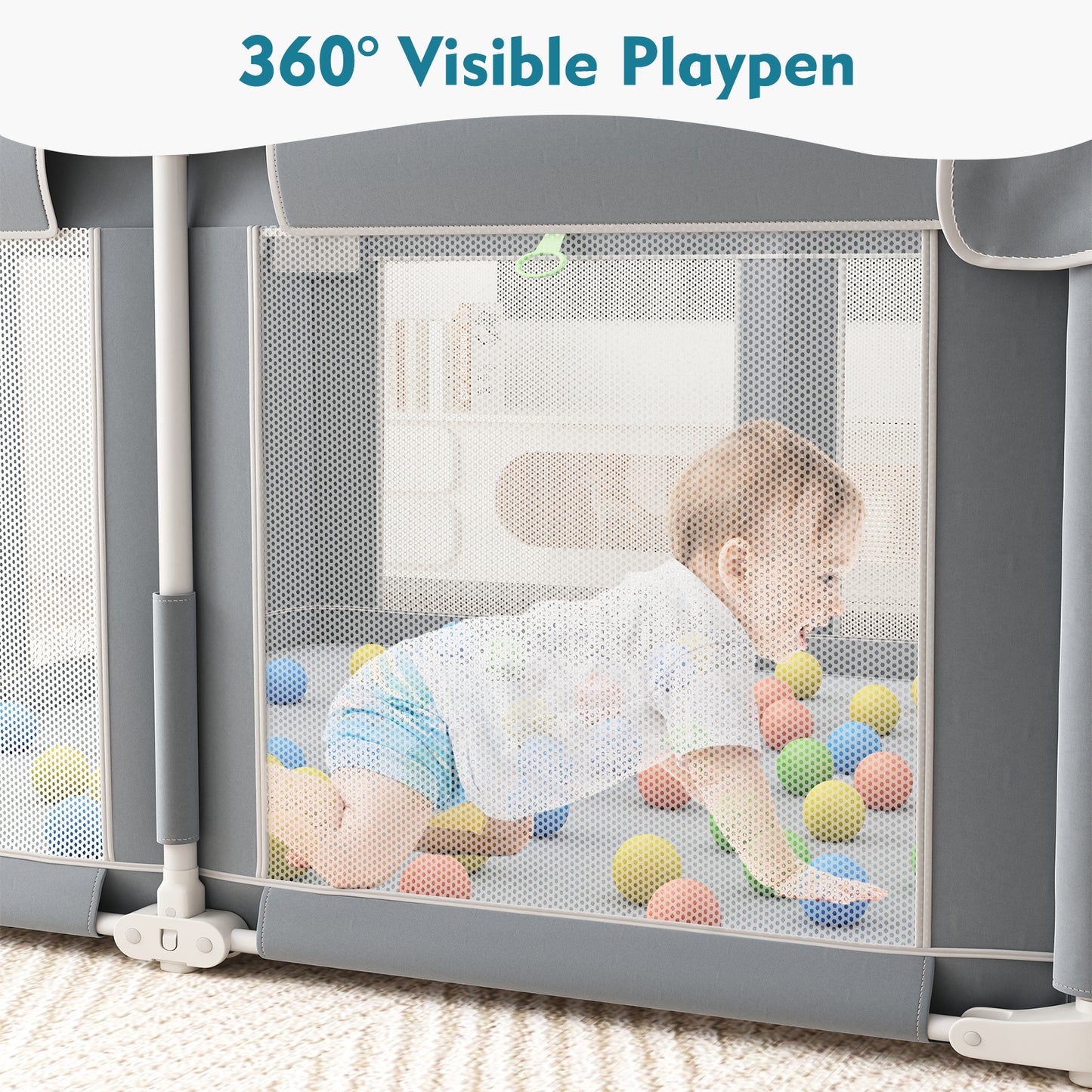 Baby Playpen 51" x 51", Play Pens for Babies and Toddlers Baby Fence Play Yards for Indoor & Outdoor with Breathable Mesh Anti-Fall Playpen, Gray