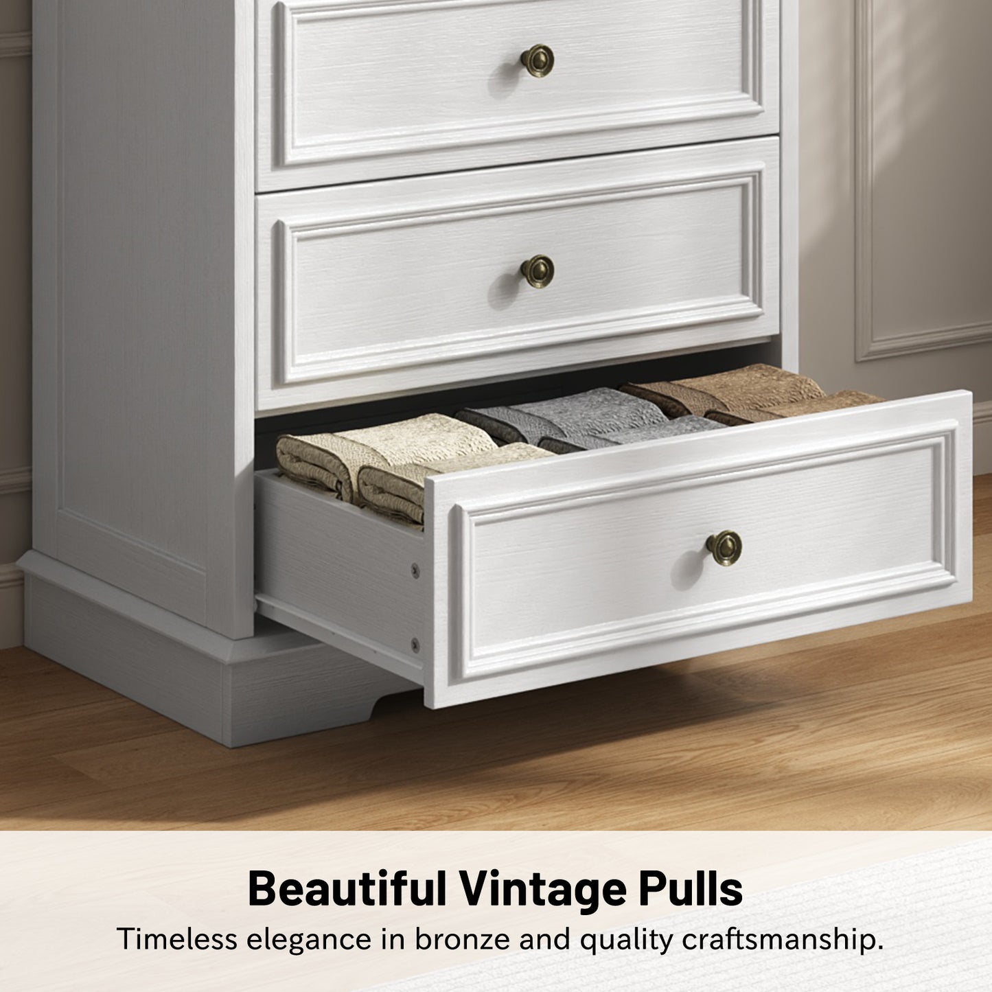 NEGYLIM Chest of Drawers for Bedroom, 5 Drawer Dresser, Modern Storage Cabinet Dresser Organizer Unit with Antique Bronze Round Handles for Living Room, Closet, Hallway, Entryway