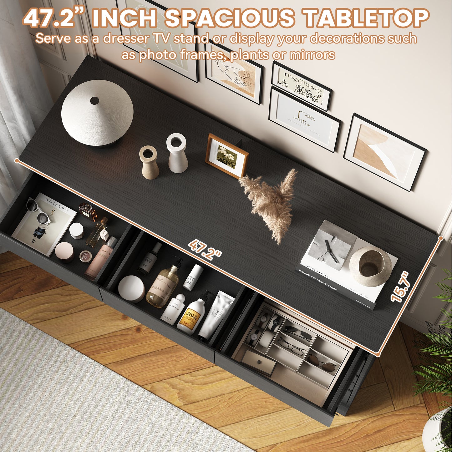 NEGYLIM 9 Drawer Dresser for Bedroom, White Dresser Chest of Drawers, Modern Wood Dressers with Deep Drawers for Living Room,Black