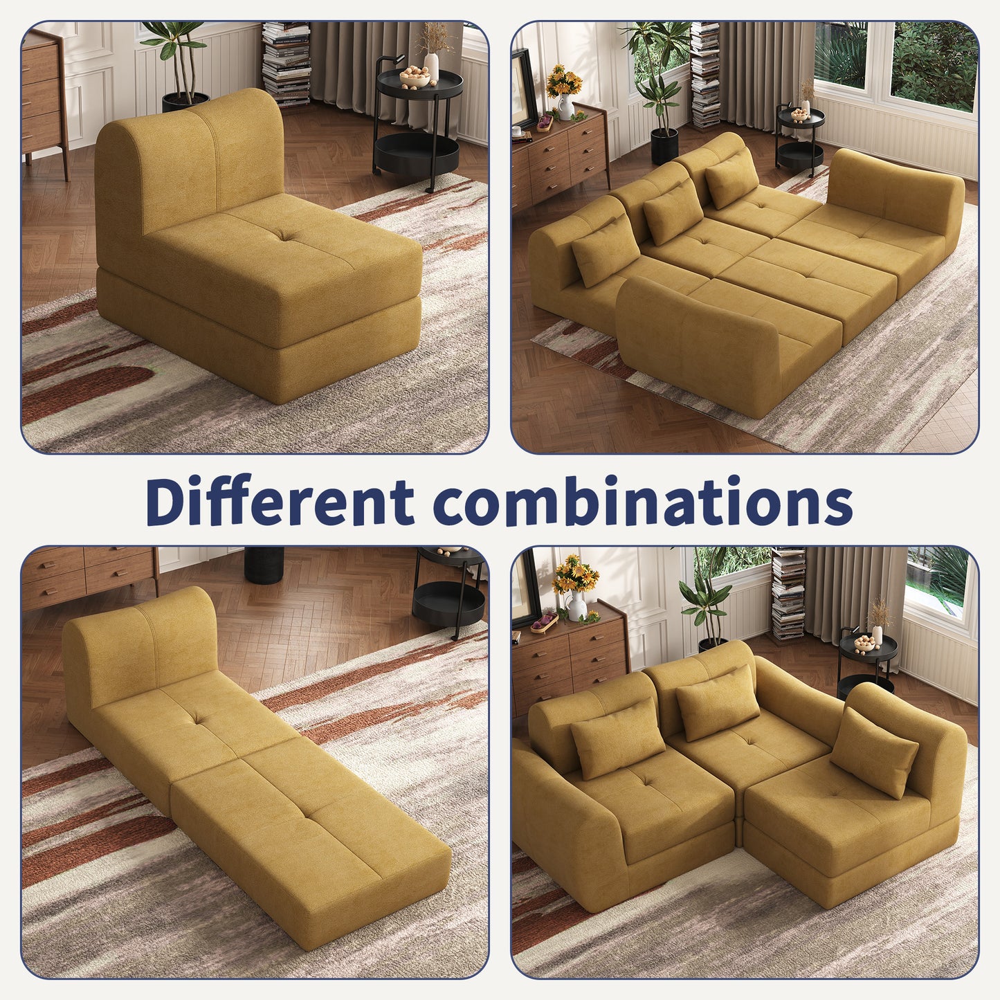 NEGYLIM 102" Modular Sectional Sofa, Chenille Cloud Sofa with Throw Pillows, Oversized Deep Seat Couch, Pet Friendly, No Assembly Required, Mustard Yellow