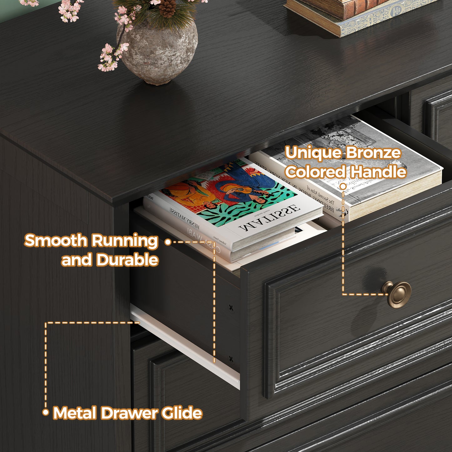 9 Drawer Chest of Drawers, Tall Storage Dresser Organizer, Modern Storage Cabinet Dresser Organizer Unit with Antique Bronze Round Handles for Living Room, Closet, Hallway, Entryway