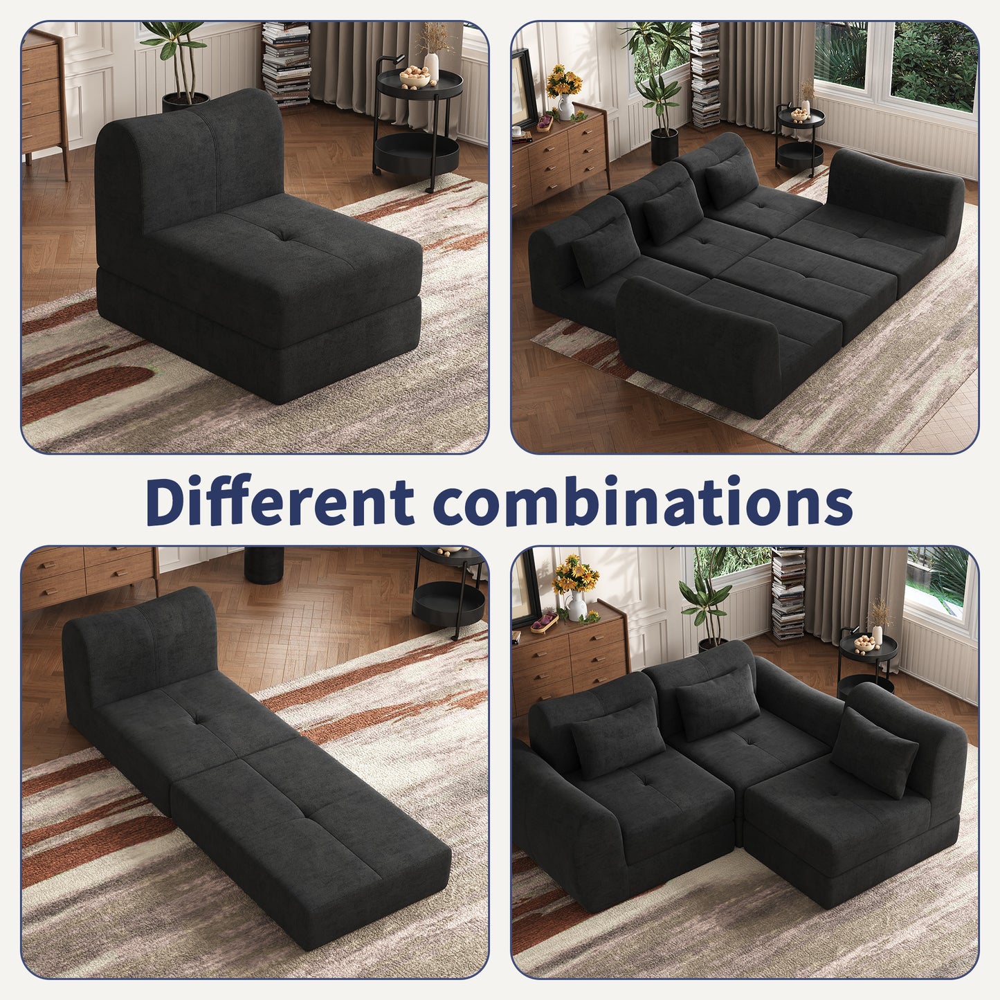 NEGYLIM 102" Modular Sectional Sofa, Chenille Cloud Sofa with Throw Pillows, Oversized Deep Seat Couch, Pet Friendly, No Assembly Required, Black
