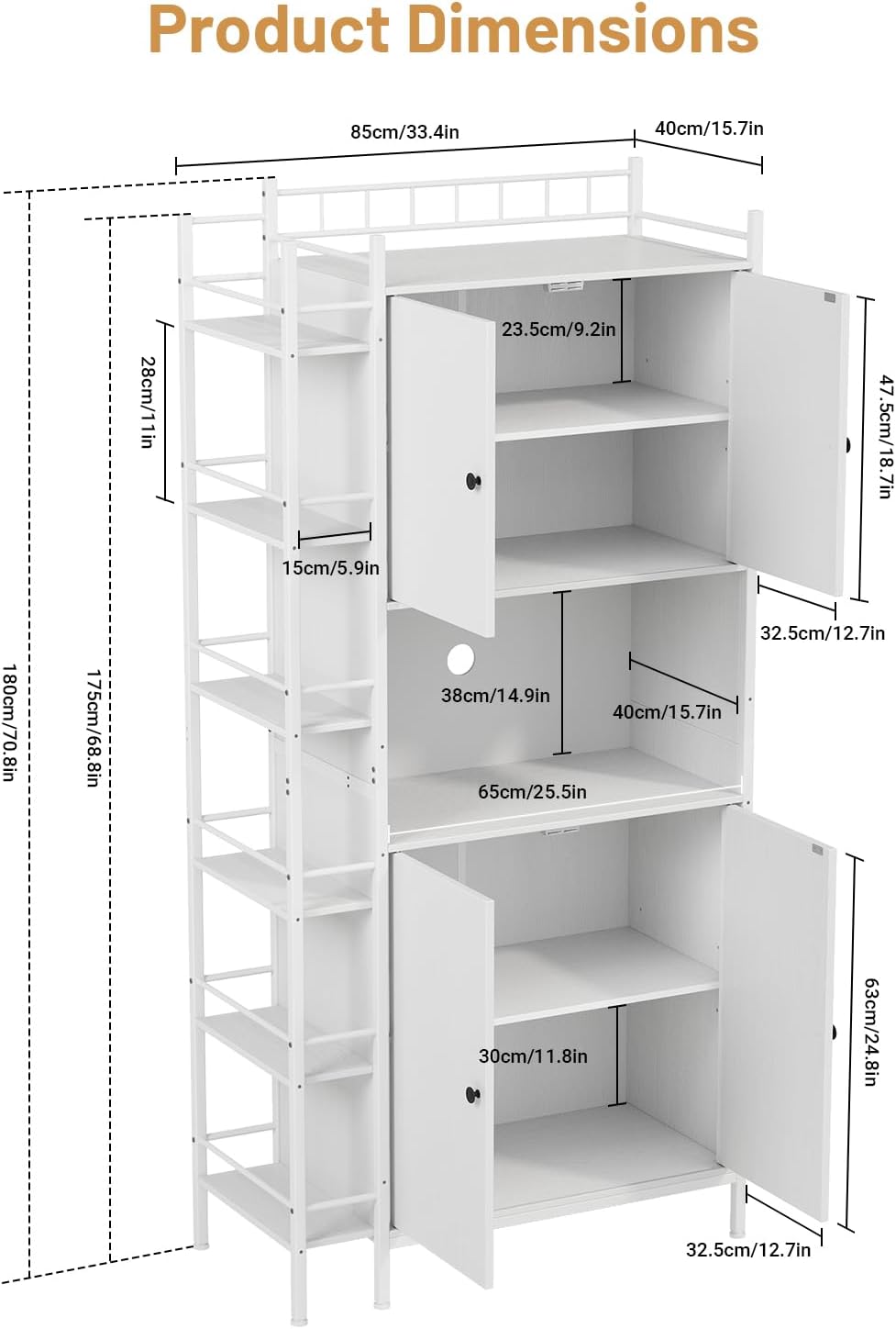 NEGYLIM 71" Kitchen Pantry Storage Cabinet, Freestanding Larder Cupboard, Kitchen Hutch Cabinet with Microwave Stand,Utility Pantry with Doors and Shelves for Dining Room, Living Room, White
