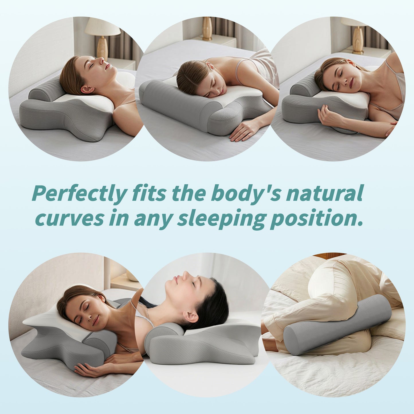 NEYGLIM 2PCS Cervical Neck Pillows with Detachable Cervical Neck Roll for Neck & Shoulder Pain Relief, Pregnancy Pillows with Cooling Cover for Improves Sleep,  Gray