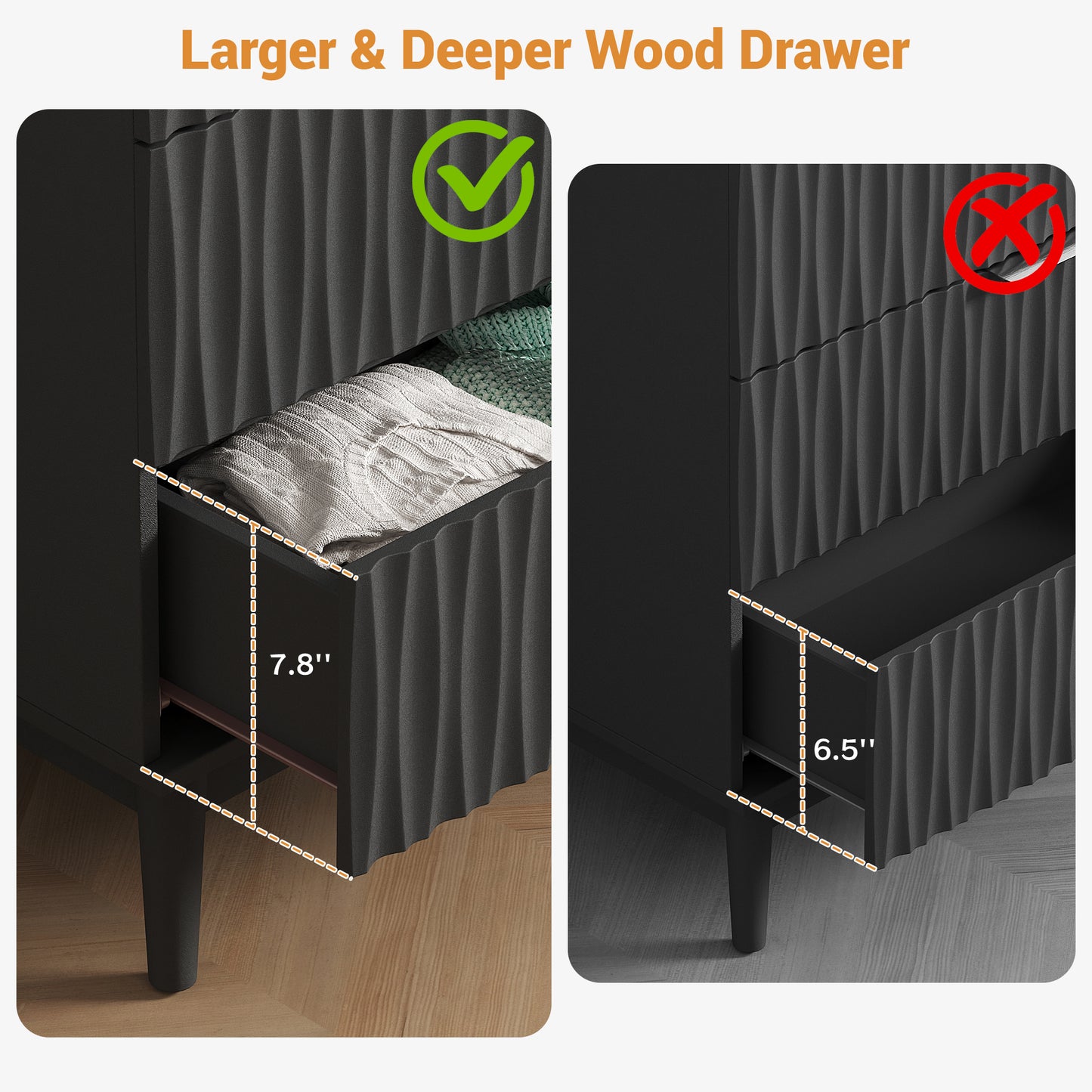 NEGYLIM 5 Drawer Dresser for Bedroom, 47"H Fluted Dresser Modern Chest of Drawers with Metal Handle, Anti-collapse for Living Room, Hallway