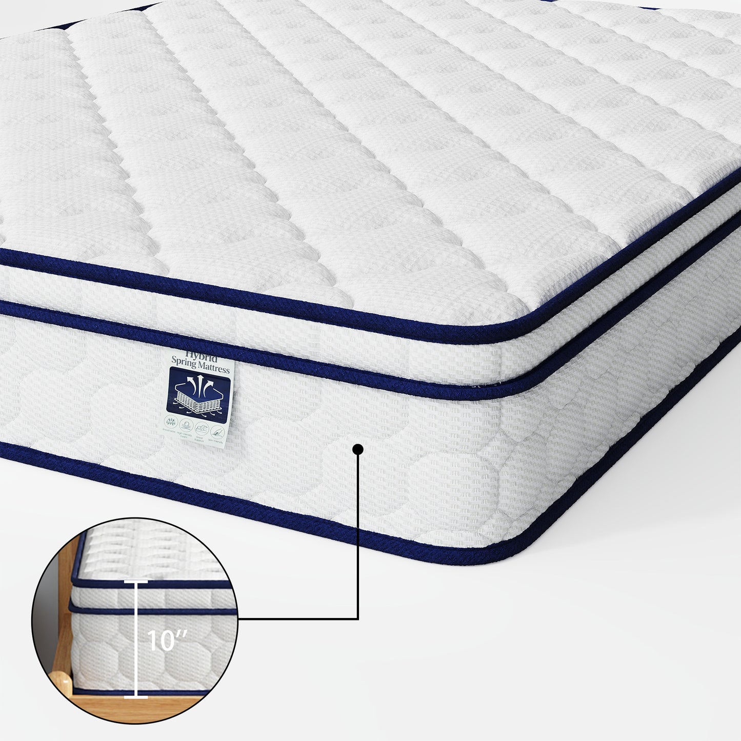 Queen Size Mattress - 10" Gel-Infused Memory Foam & Pocketed Coils, Medium Firmness, CertiPUR-US Certified, Pressure Relieving & Cooling Sleep