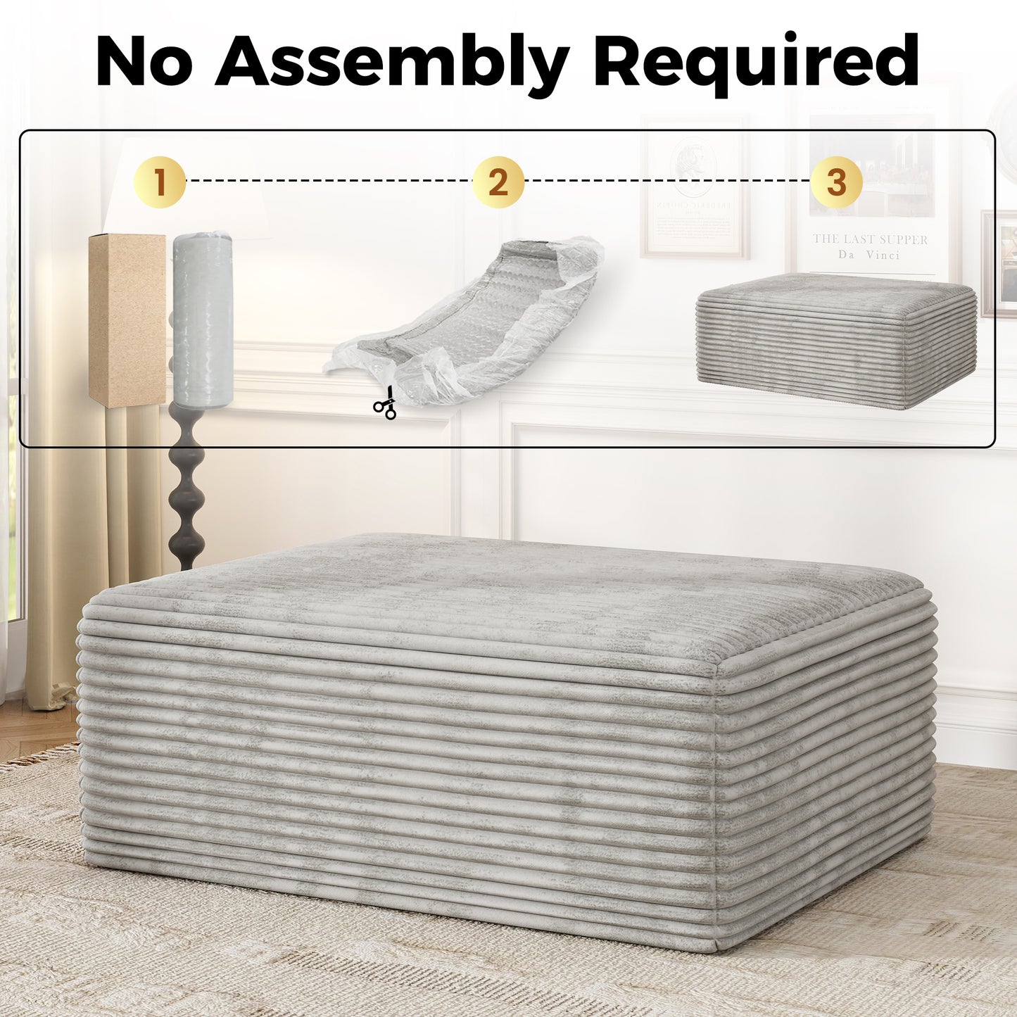 Oversized Sofa Ottoman Footrest, Matching Cushion for L-Shaped Sofa to Create U-Shaped Sectional , Large Seat Stool, High Resilience Foam & Corduroy Fabric, for Living Room Bedroom, (Oyster White)