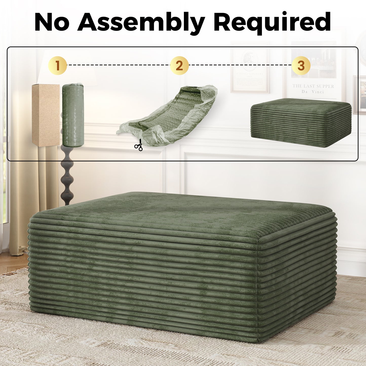Oversized Sofa Ottoman Footrest, Matching Cushion for L-Shaped Sofa to Create U-Shaped Sectional , Large Seat Stool, High Resilience Foam & Corduroy Fabric, for Living Room Bedroom, (Sage Green)