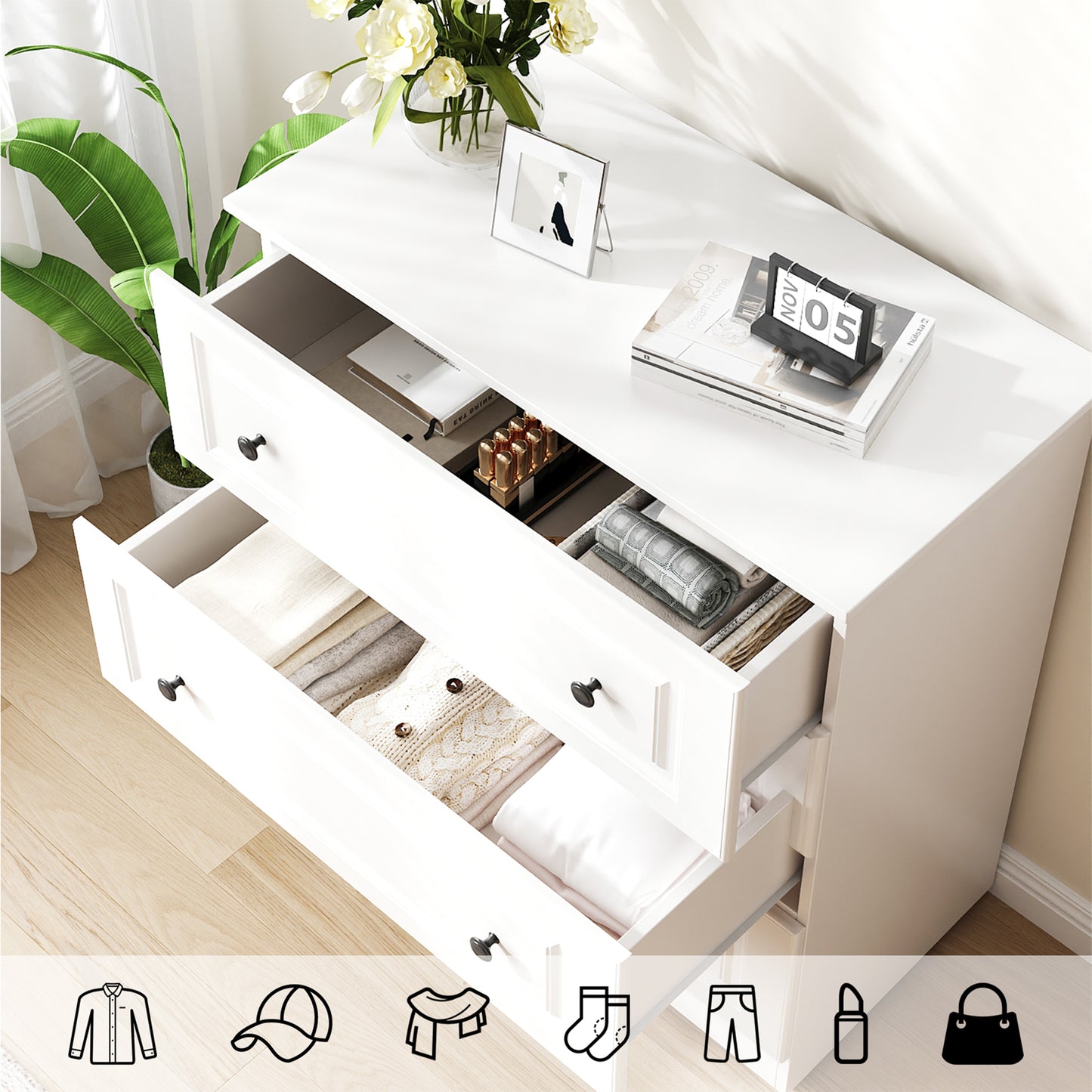 NEGYLIM White Dressers for Bedroom, Living Room, 3 Drawer Dresser with Large Storage Space, Smooth Drawers Easy to Assemble