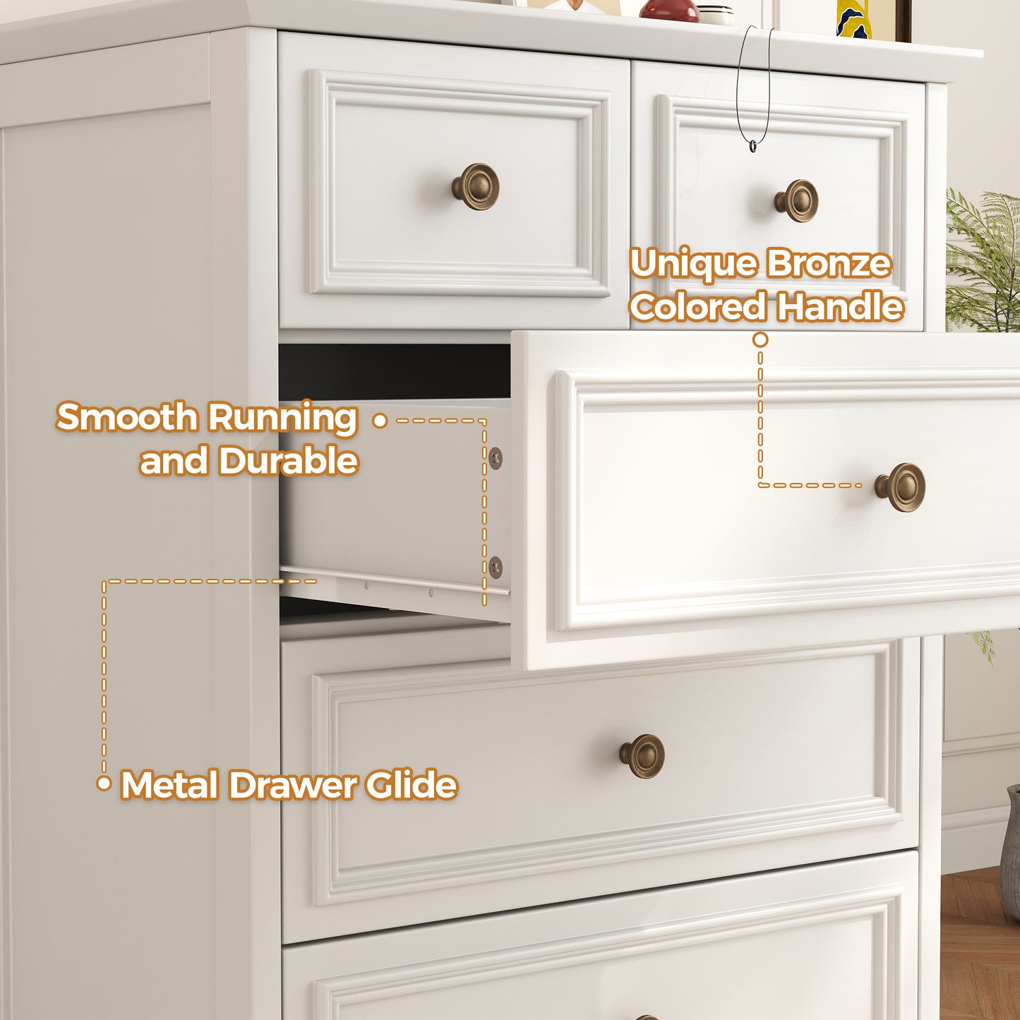 5 Drawer Dresser for Bedroom, Retro Style Chest of Drawers, 26.7"×15.7"×35.8" Wood Storage Dresser with Deep Drawers for Living Room, Hallway, Entryway, White