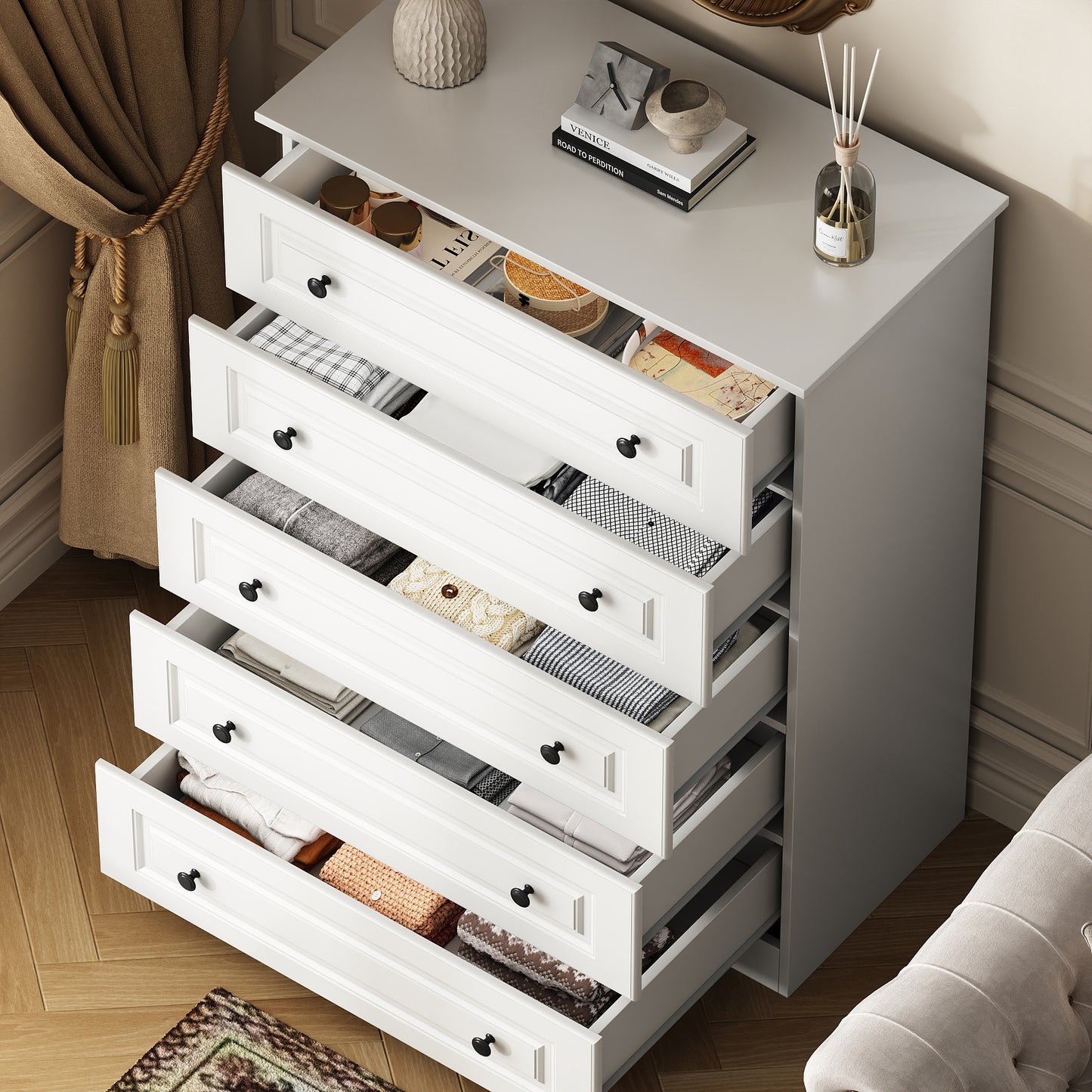 NEGYLIM 5 Drawer Dresser Tall, Modern White Chest of Drawers with Anti-Tip, Large Storage for Bedroom, Hallway, Entryway, (White)